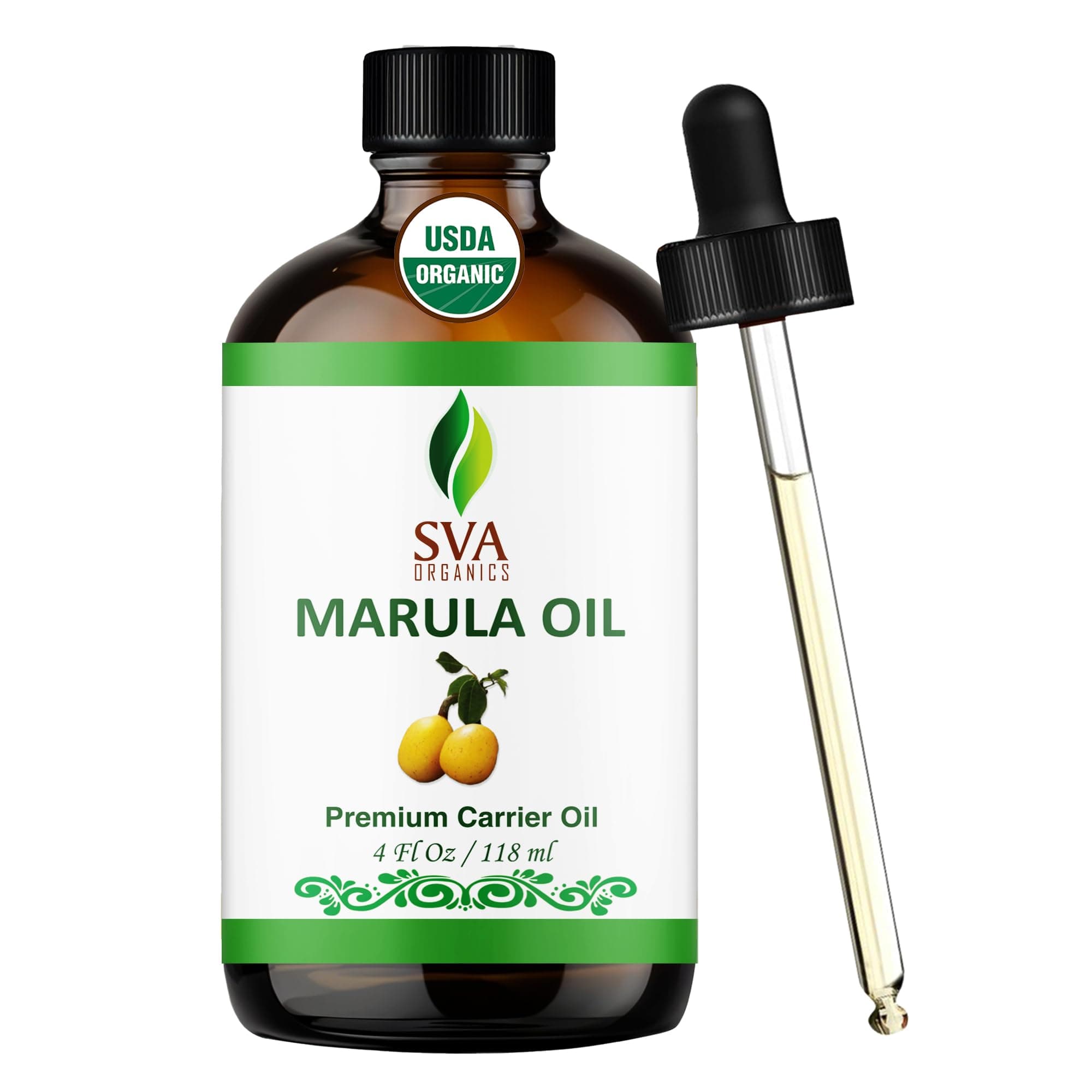 SVA Organics Marula Oil Organic USDA 4 Oz Pure Natural Cold Pressed Carrier Unrefined Luxury Oil for Face, Body, Lips, Hair, Nails, Shampoo, Conditioner, Lotion, Face Serum
