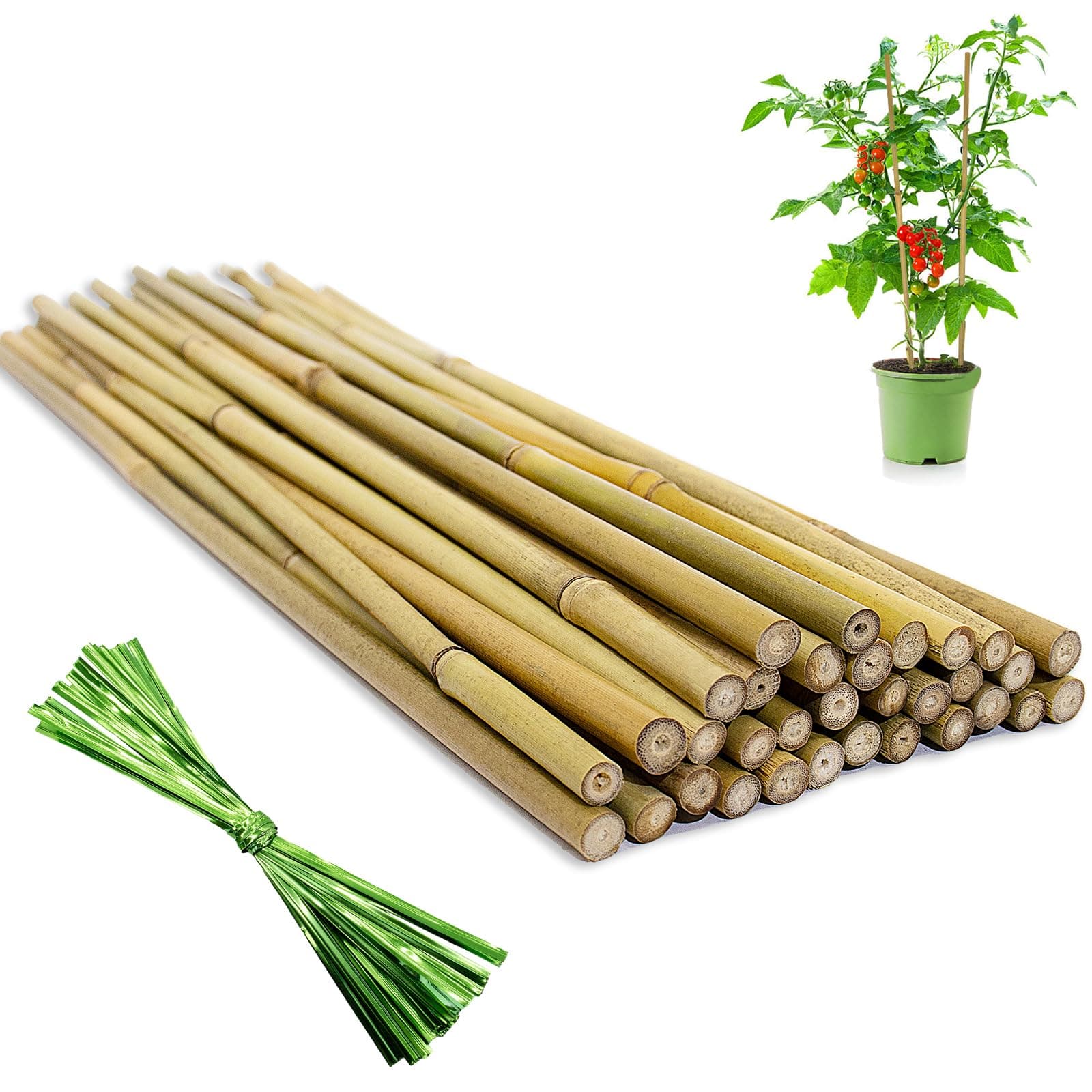 [32 Pcs] Garden Stakes, 18 Inches Natural Bamboo Plant Stakes, Plant Support Stakes with Twist Ties, Bamboo Sticks for Tomatoes, Beans, Flowers, Potted Plants, Indoor and Outdoor Climbing Plants