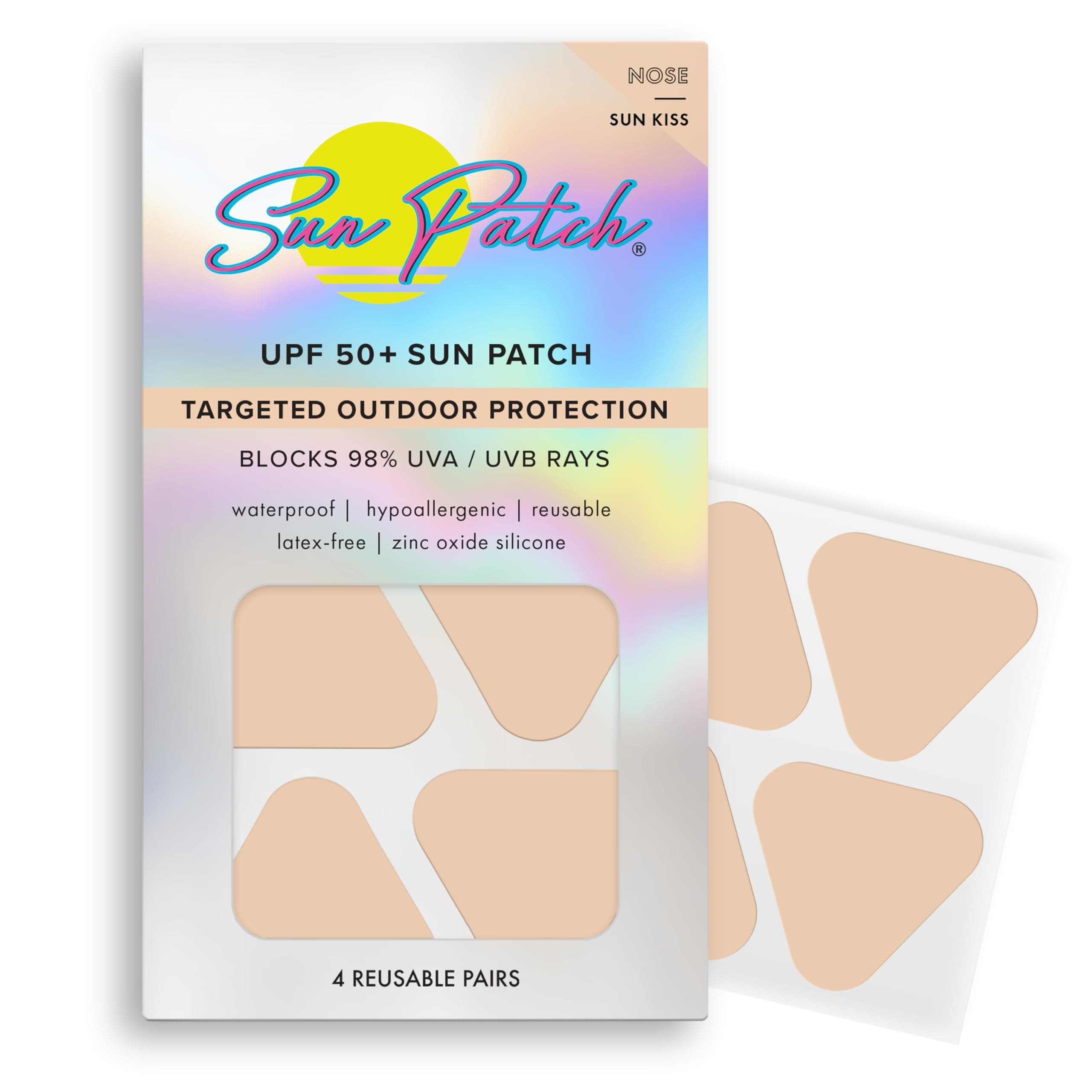 Reusable Sunblock Patches for Nose, 100% Silicone Sunscreen Nose Patches for UV Protection, Face Stickers with UPF 50, 1 Pack/4 Patches, Sunkiss (Nude) (Golf, Surf, Swim, Ski & Snow)