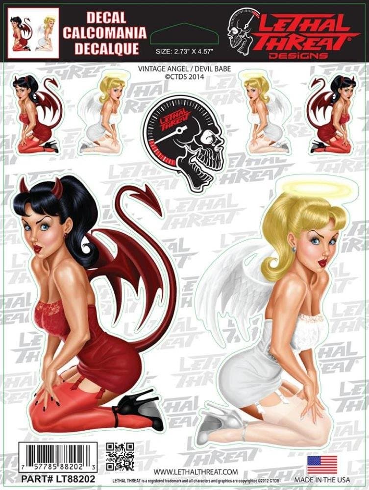 LETHAL THREAT Motorcycle Bike Car Laptop Sticker Decal for Outdoor Use ANGEL & DEVIL LT88202