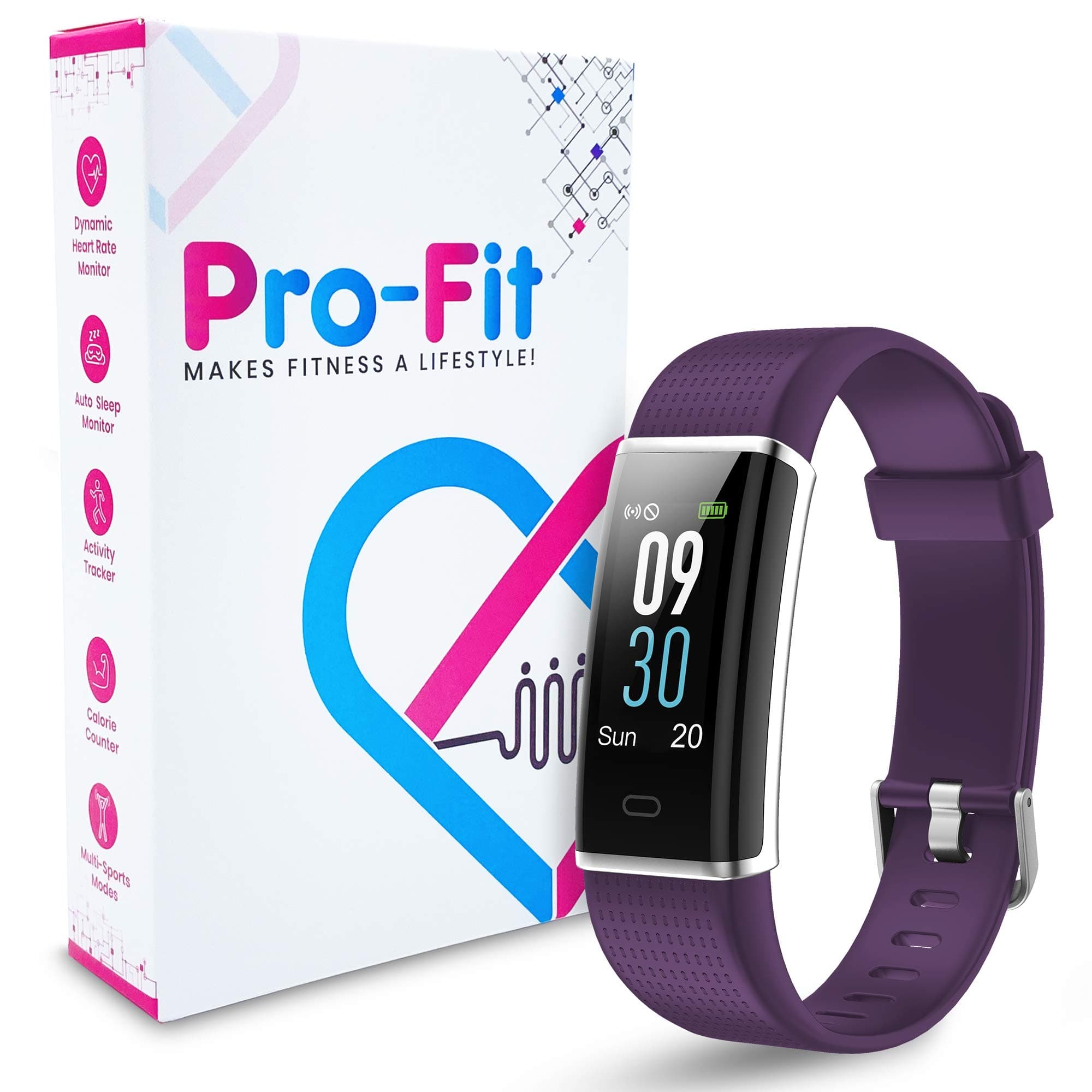 PRO FIT VeryFitness Tracker HR Heart Rate Sleep Monitor Waterproof Smart Watches for Men & Women Pedometer Activity Watch Smart Band Compatible with iPhone Samsung & Android (ID130C) (Purple)