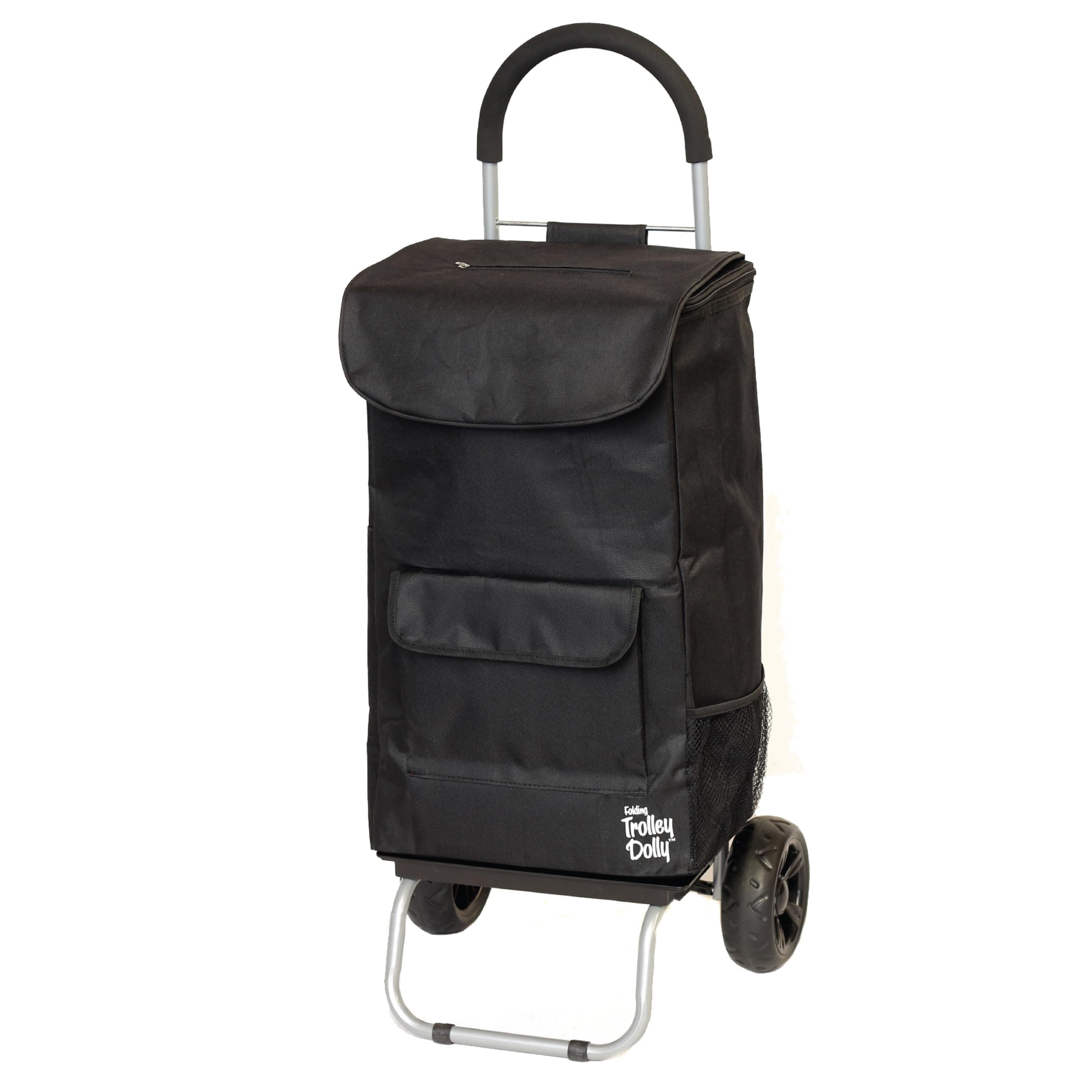 Cooler Trolley Dolly, Black Insulated cooler bag folding collapsible rolling shopping grocery tailgating bbq beer ice cart 14" x 17" x 38"