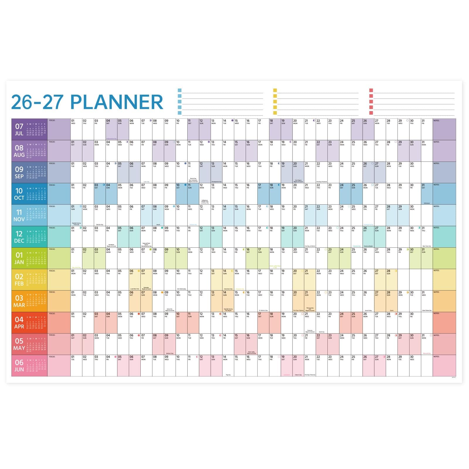 2026-2027 Yearly Wall Calendar - Calendar 2026-2027, Wall Calendar 12 Month, July 2026 - June 2027, 23.1"X 34.6" (Open), Full Year Calendar One Page, Annual Year Calendar with Stickers, Holidays