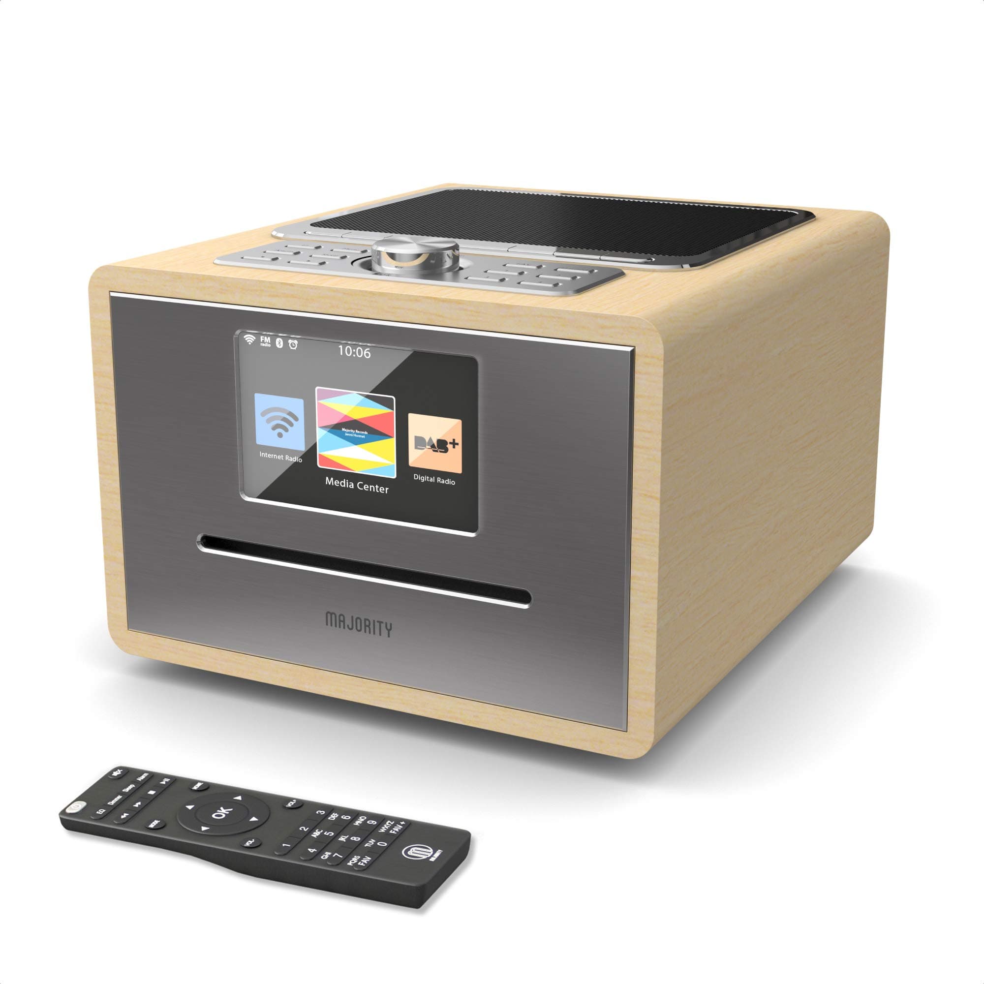 MAJORITY Homerton Internet Radio, DAB Radio & CD Player Music System | Bluetooth & Universal Plug and Play | USB Playback | Dual Alarm Clock Oak