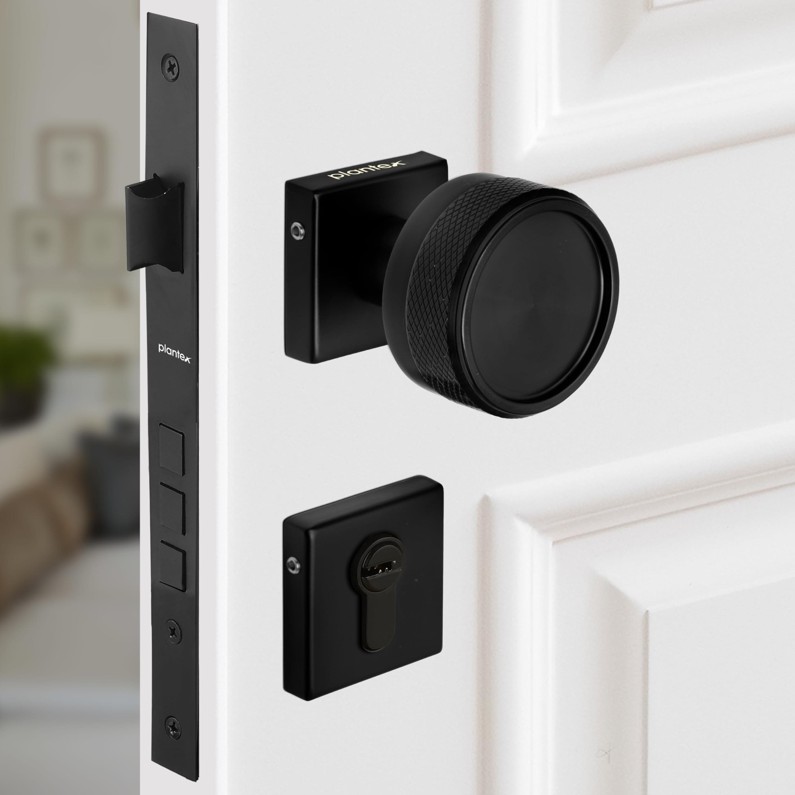 Plantex Triple Security Door Lock for Home/Main Door Lock Set with 3 Years of Warranty/Mortise Lock for Door with Brass Lock Body & Cylinder (Black)