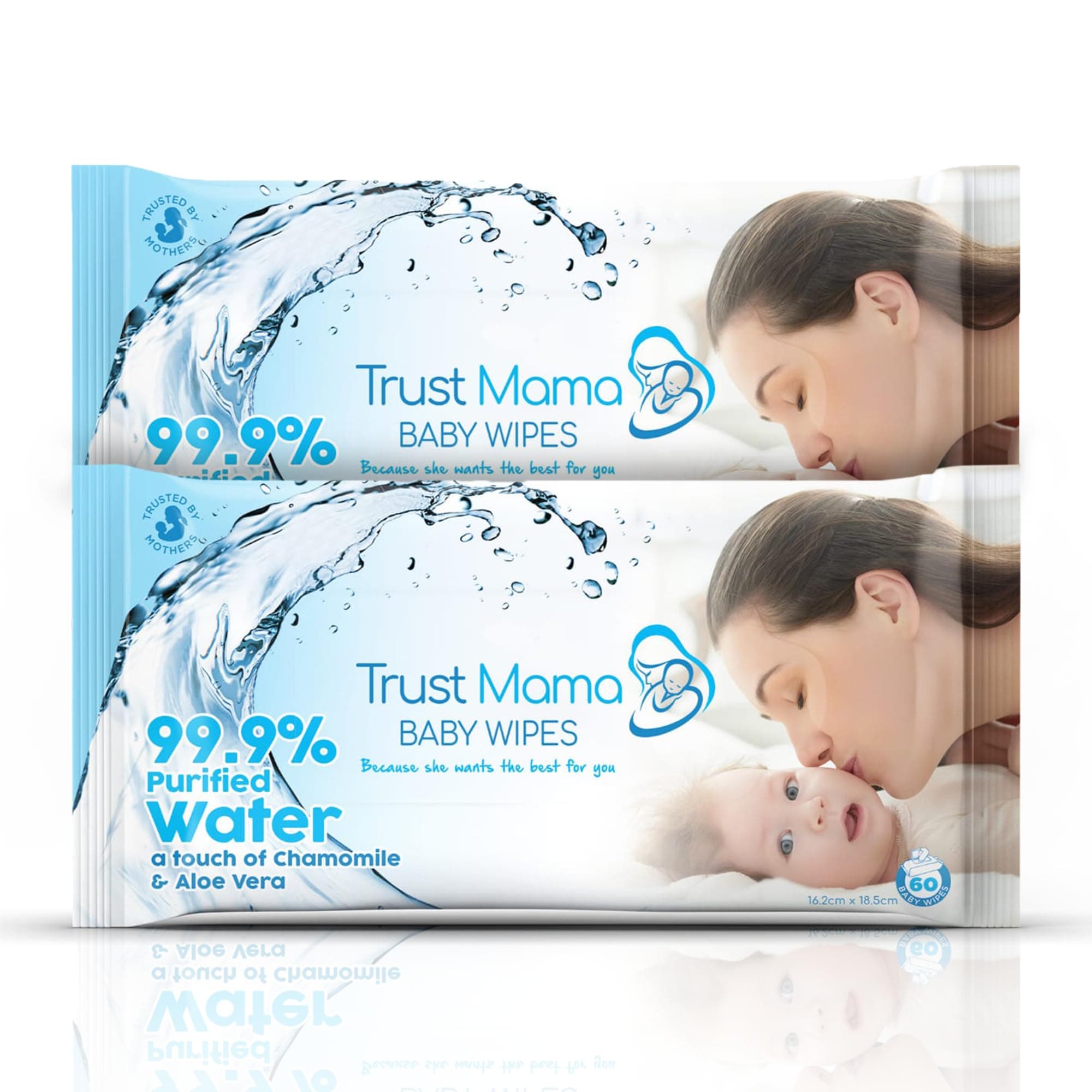 Trust Mama - Baby Wipes 99.9% Purified Water – 2 Pack – Fragrance-Free, Hypoa...