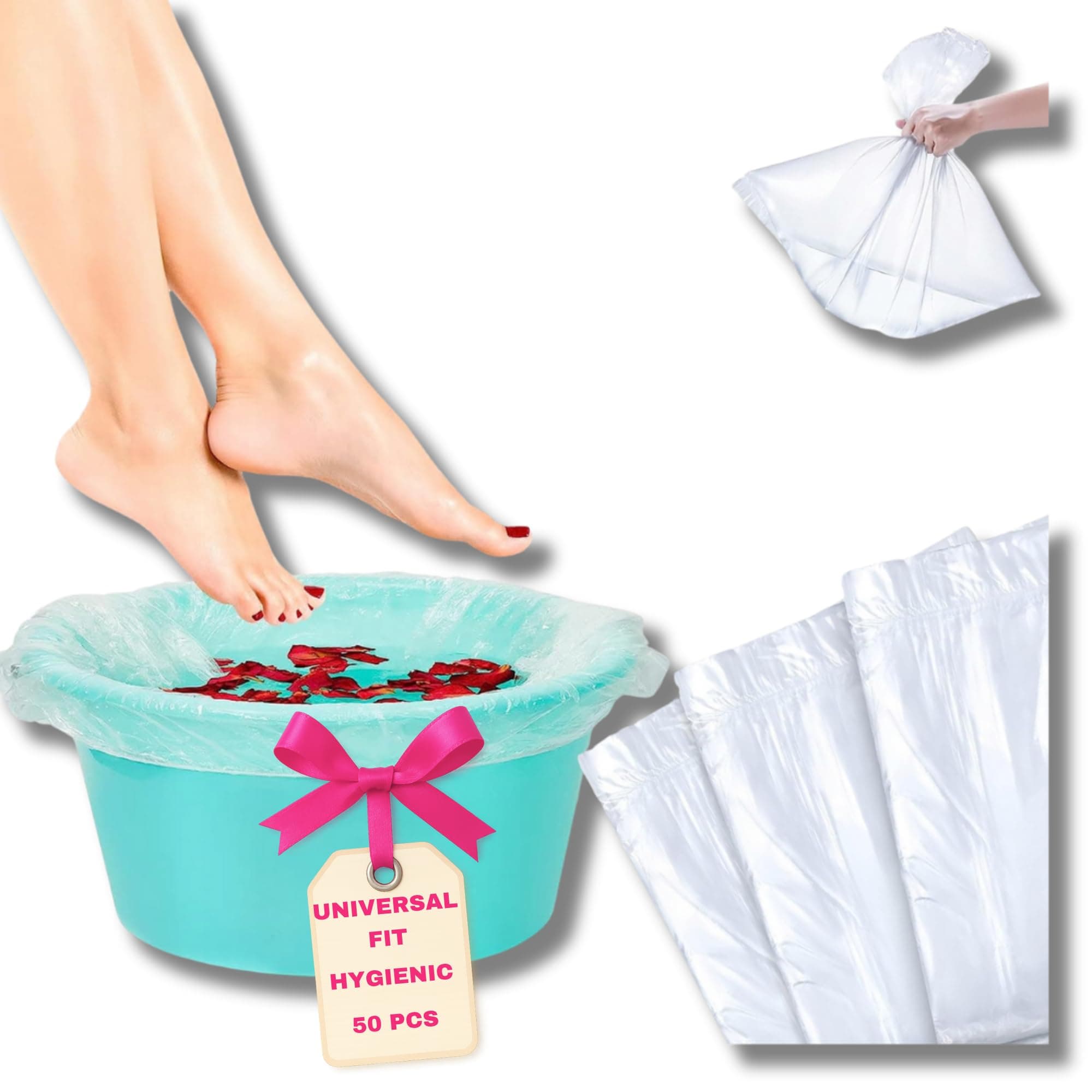 LALILL Disposable Foot Bags for Pedicure Spa Podology Bathtub Foot Bath Plastic Foot Bowl Sink Feet Bag Pack of 50