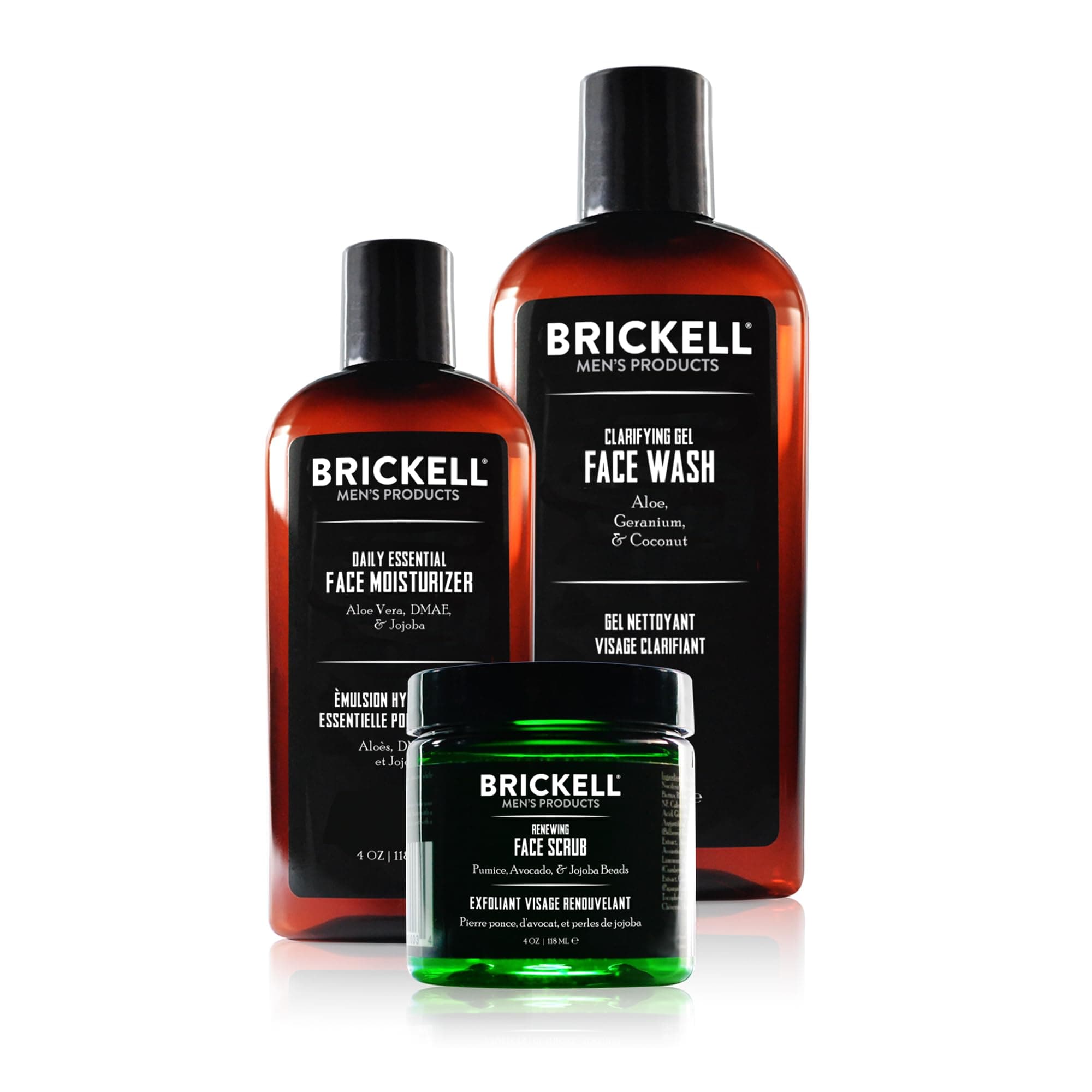 Brickell Men's Products Daily Advanced Face Care Routine I, Gel Facial Cleanser Wash, Face Scrub, Facial Moisturizer Lotion, Natural and Organic Men's Skin Care Gift Set, Scented