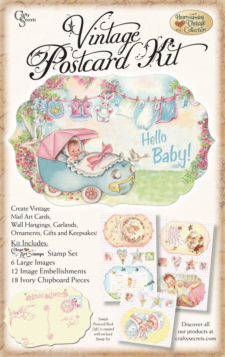 Crafty Secrets Heartwarming Vintage Postcard Kit, Baby Girl