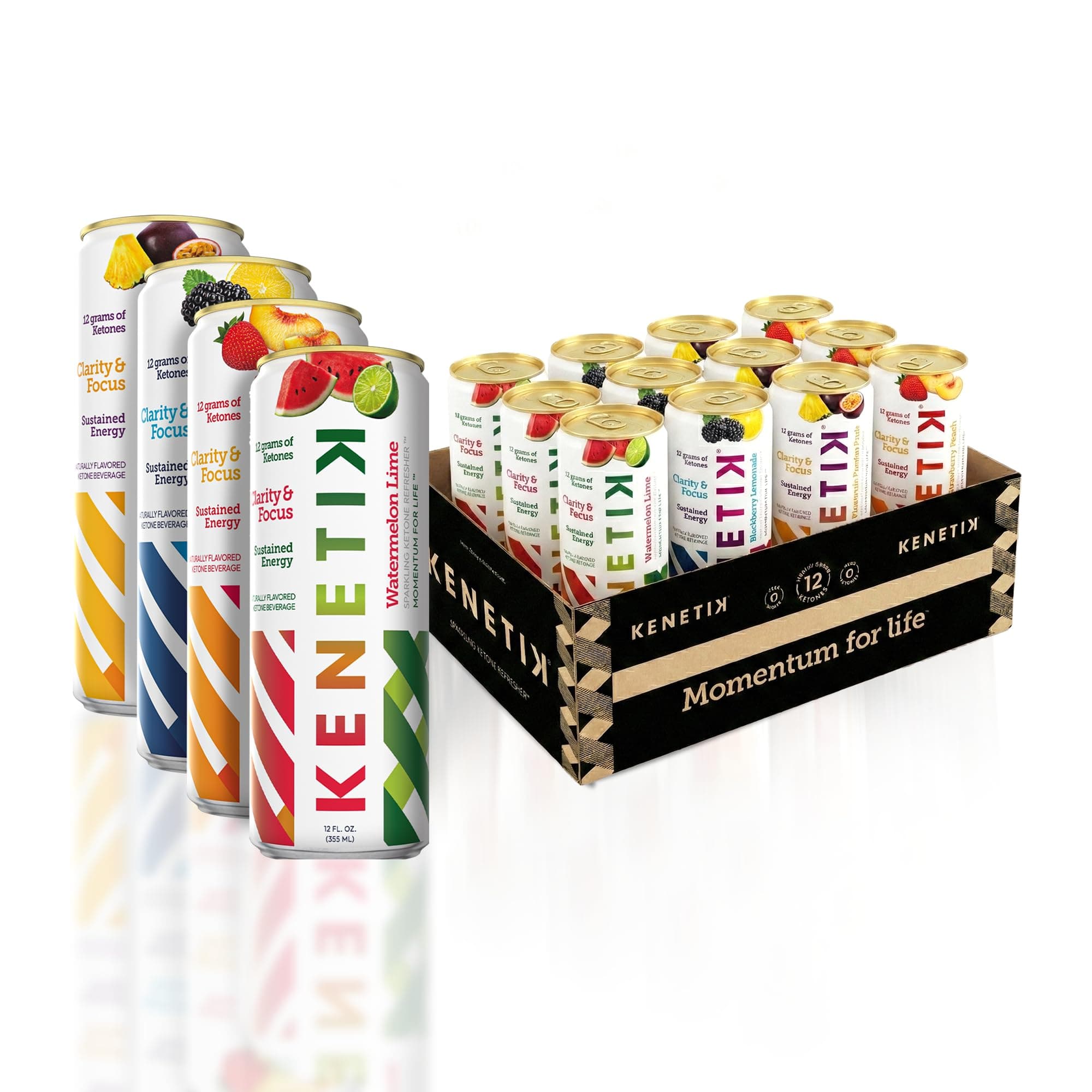 KENETIK Caffeine-Free Focus Drink – Brain Fuel for Mental Clarity and Cognitive Endurance, Sugar-Free, Bioidentical Ketones (D-BHB), 12oz – 12 Pack, Variety