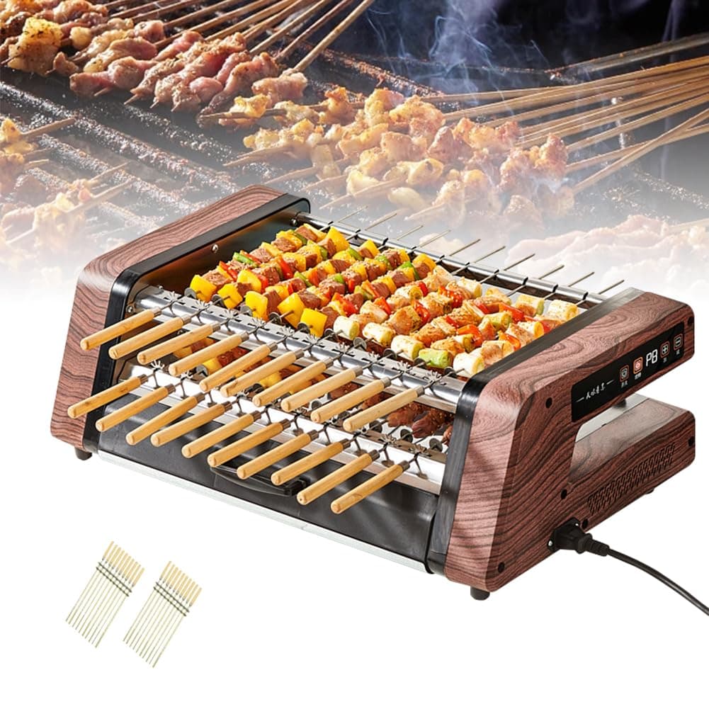 CJYSHOP Electric Barbecue Grill,Automatic Smokeless Double Layers Rotation Grill 1800W Stainless Steel Multifunctional Non-Stick Baking Pan for Home,Camping,Party,Outdoor