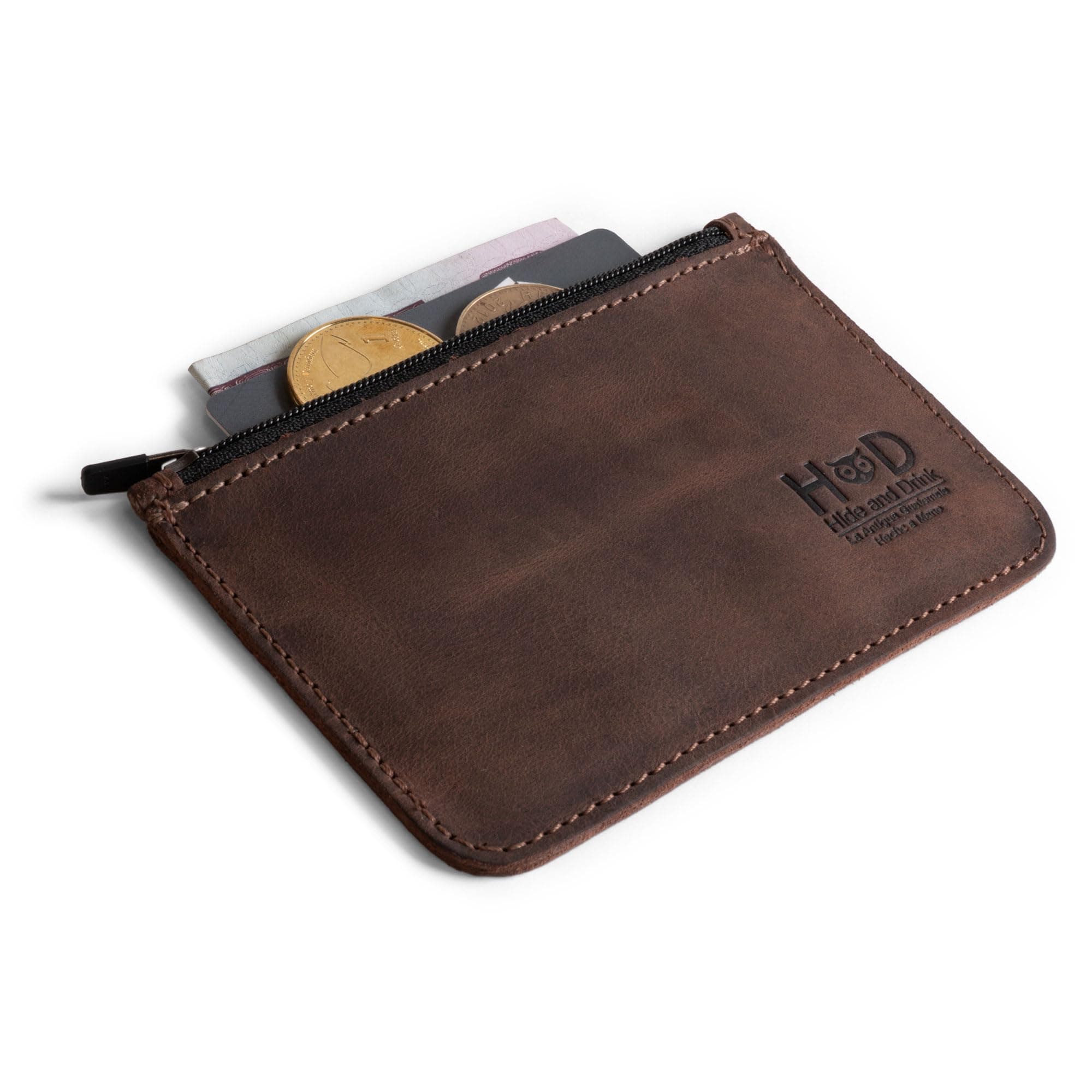 Rectangular Zippered Wallet Handmade from Full Grain Leather, Holds Up Folded Bills & Coins, Money Organizer, Travel Pouch, Everyday Accessories, Bourbon Brown, Small, Vintage
