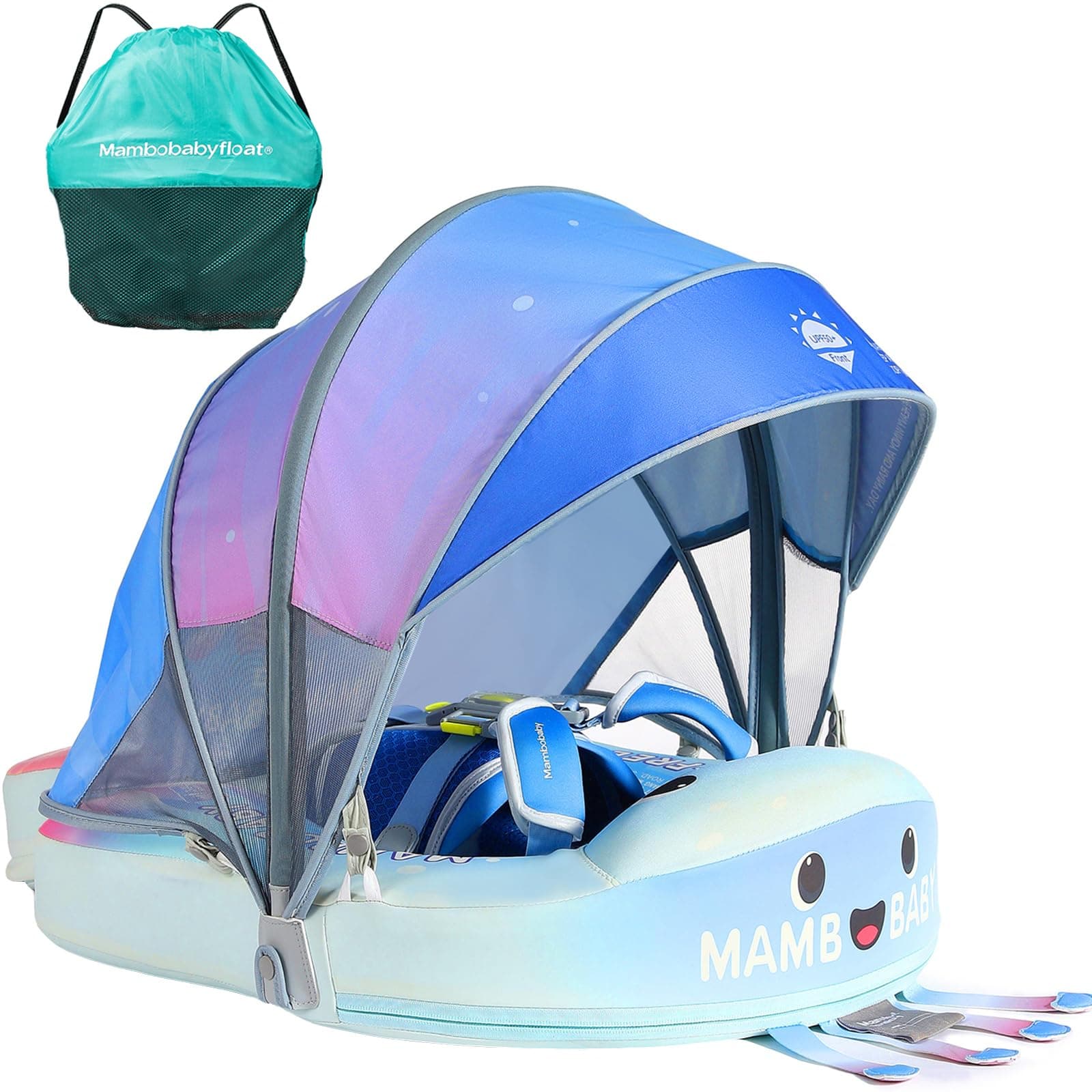 Mambobaby Float with Canopy Size Improved Non Inflatable Infant Pool Float Smart Mambo Float Swim Trainer Add Tail Swim Float Mambo Baby Float Solid Air Free Water Waist Swimming Ring