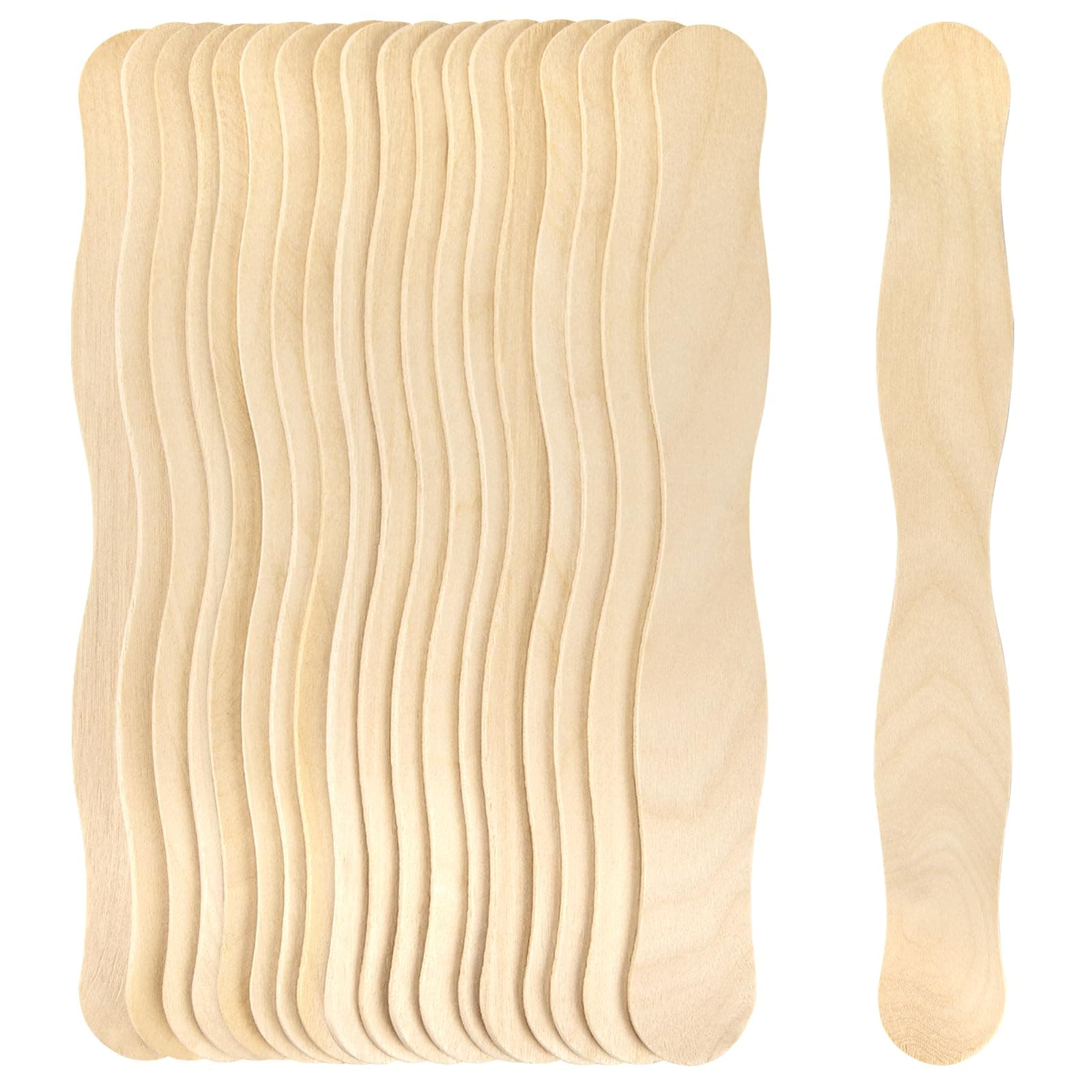 WISYOK 8 inch Craft Sticks, 20 Pack Wood Wavy Sticks, Fan Handles, Large Popsicle Sticks for Crafts, Wedding Programs, DIY Crafting, Painting Mixing