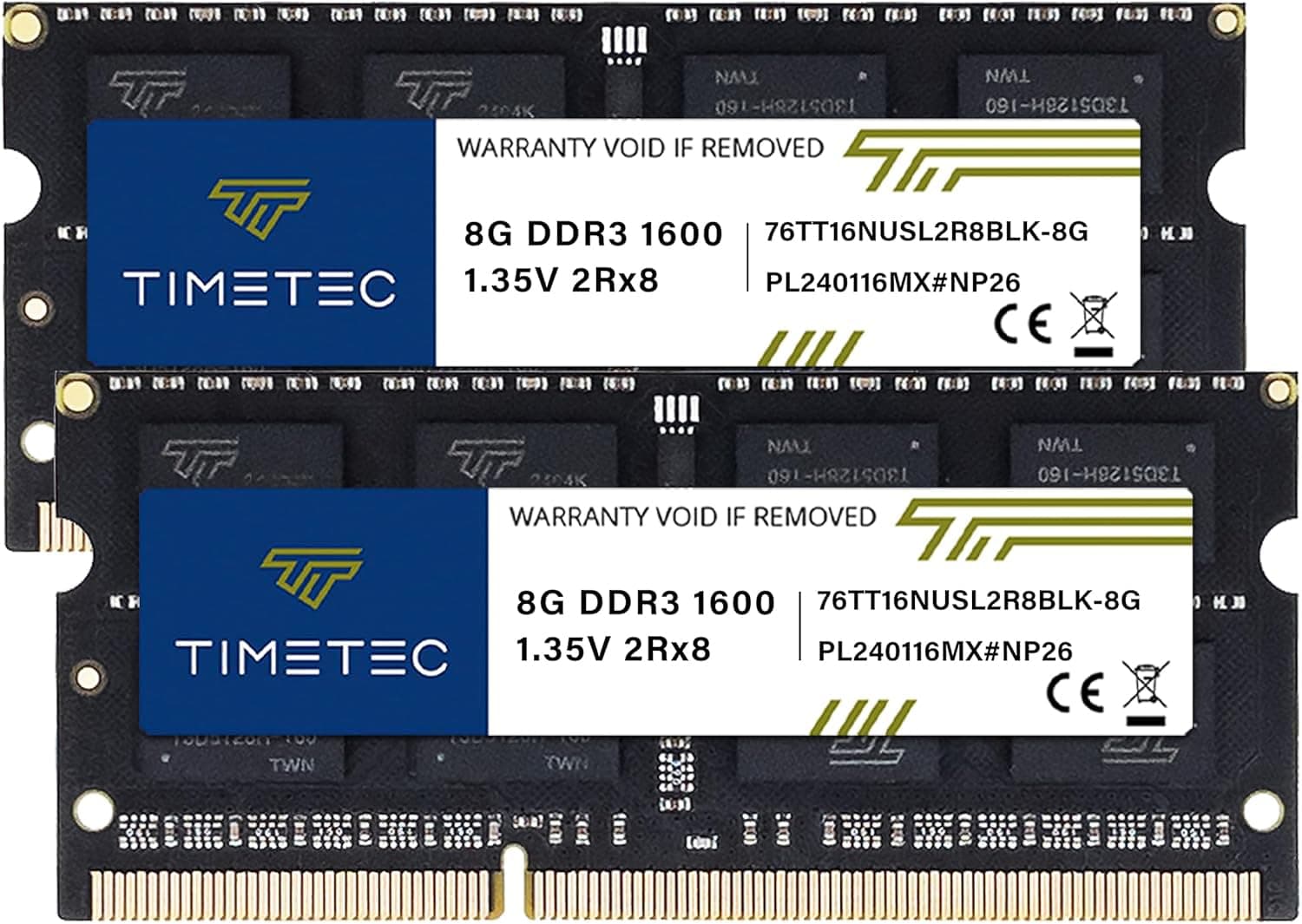 Timetec 16GB Kit (2x8GB) DDR3L/DDR3 1600MHz PC3-12800 Non-ECC Unbuffered 1.35V/1.5V CL11 2Rx8 Dual Rank 204 Pin SODIMM Notebook Laptop RAM Memory Module Upgrade