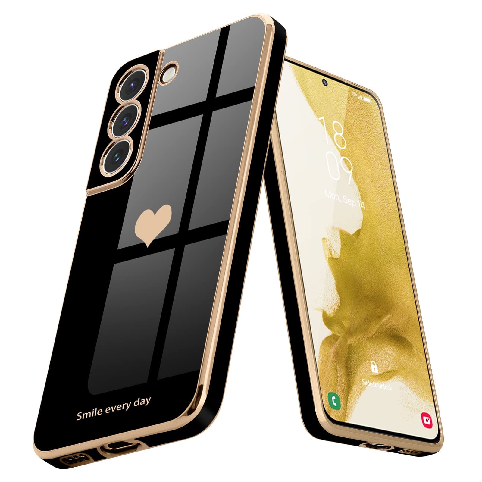 Teageo for Samsung Galaxy S22 5G Case for Women Girl Cute Love-Heart Luxury Bling Soft Back Cover Raised Full Camera Protection Bumper Silicone Shockproof Phone Case for Galaxy S22 5G, Black