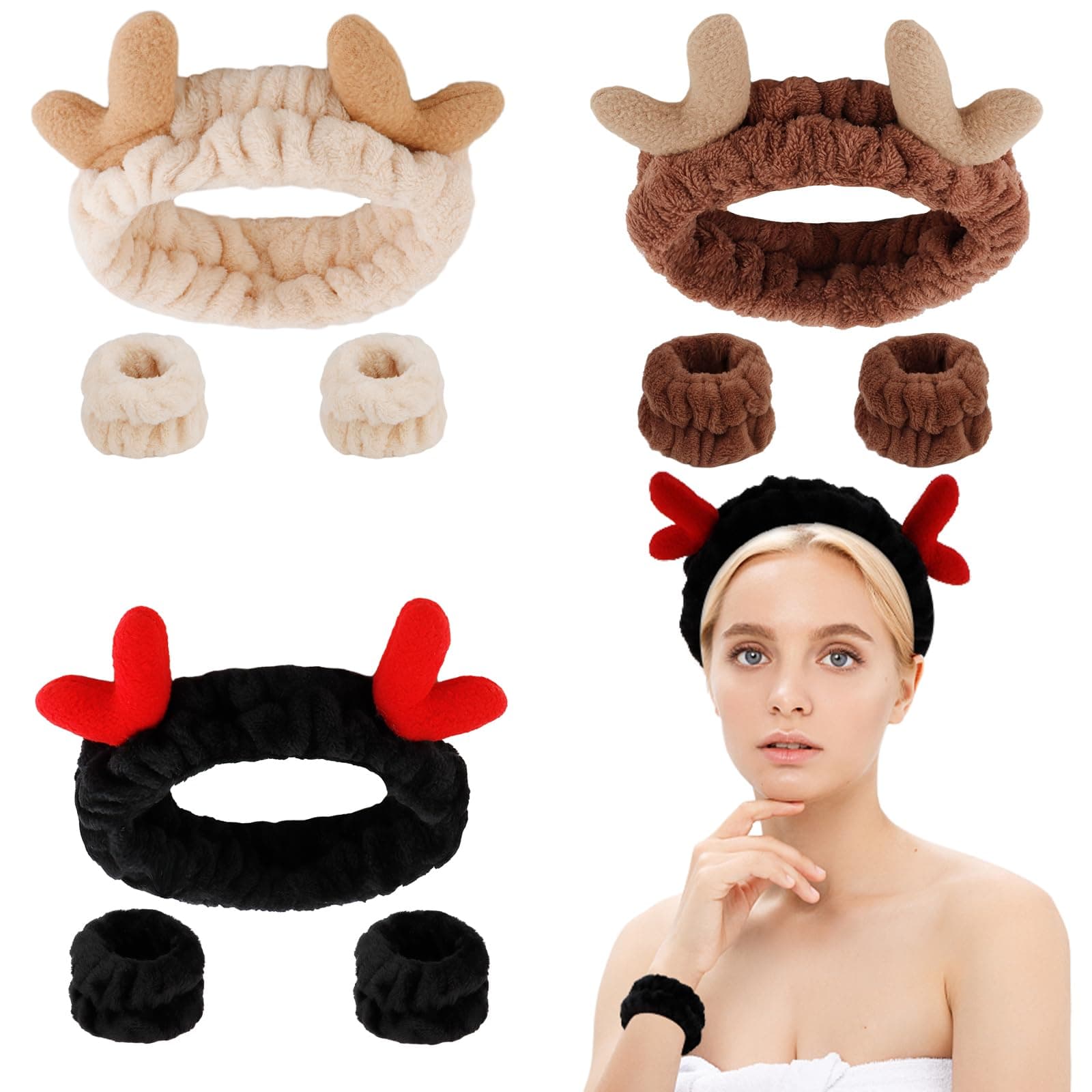 Cute Animal Ear Headbands for Washing Face Skin Care Headbands for Women, Face Wash Headband and Wristband Set Makeup Headband Women Skincare Headbands Wristbands for Washing Face Spa Headband