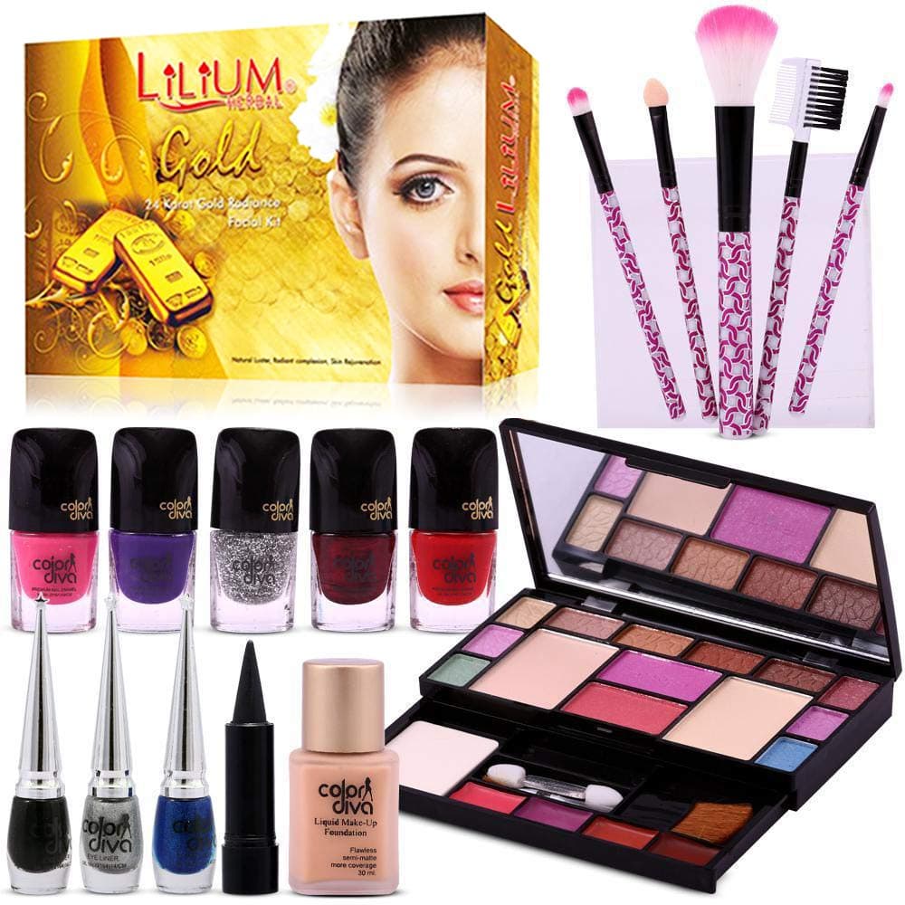 Color Diva Makeup Artist Special All in One Make-Pallete Combo & Skin Diva Gold Facial Kit-80g