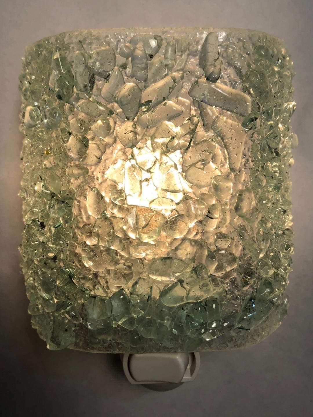 ICE CRYSTAL Recycled Bottle Glass Artistic Handmade Fused Sparkling Night Light Nightlight Nitelite