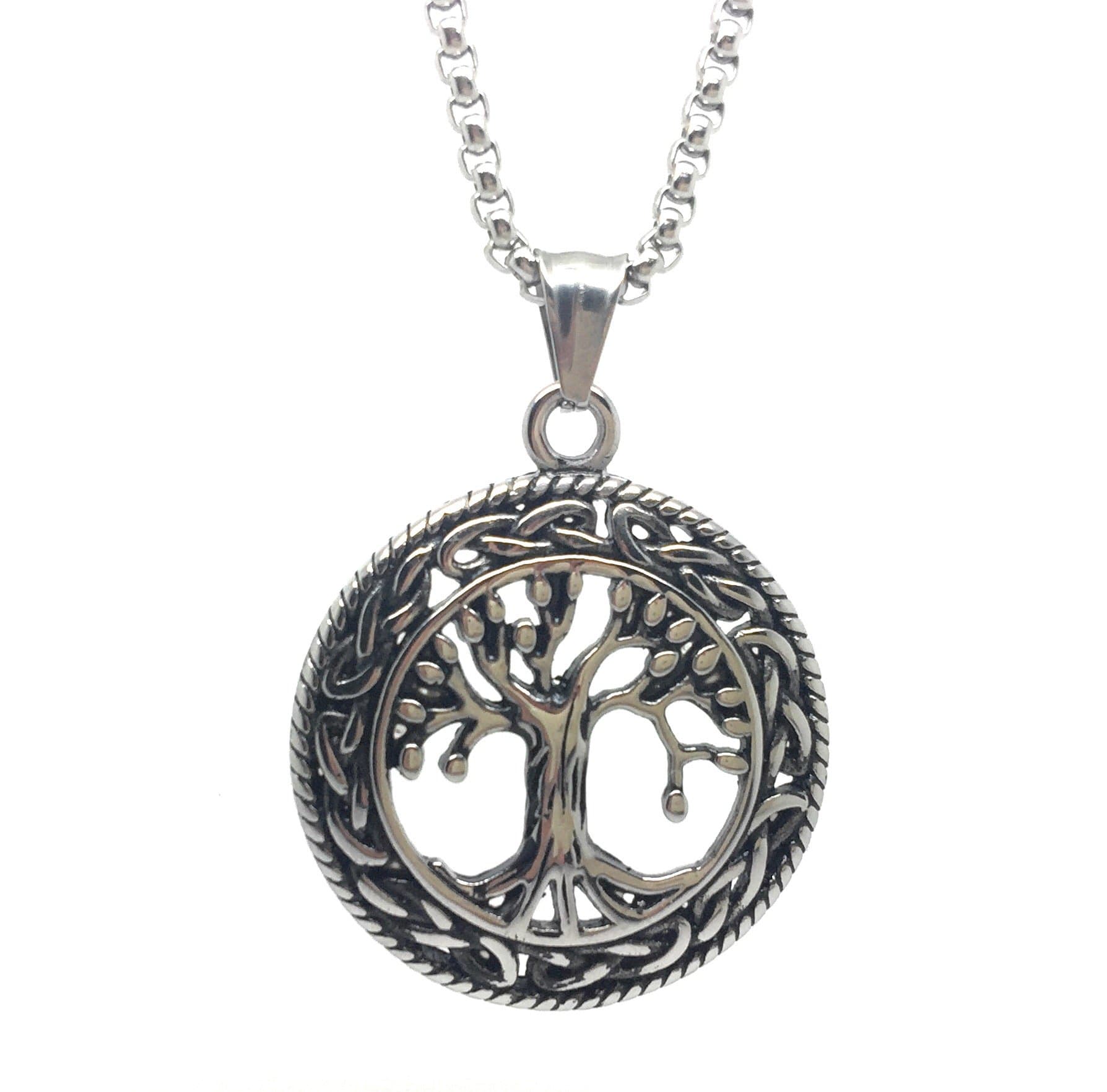 Celtic Tree of Life Necklace -Stainless Steel Tree Life Pendant and Thick Box Chain