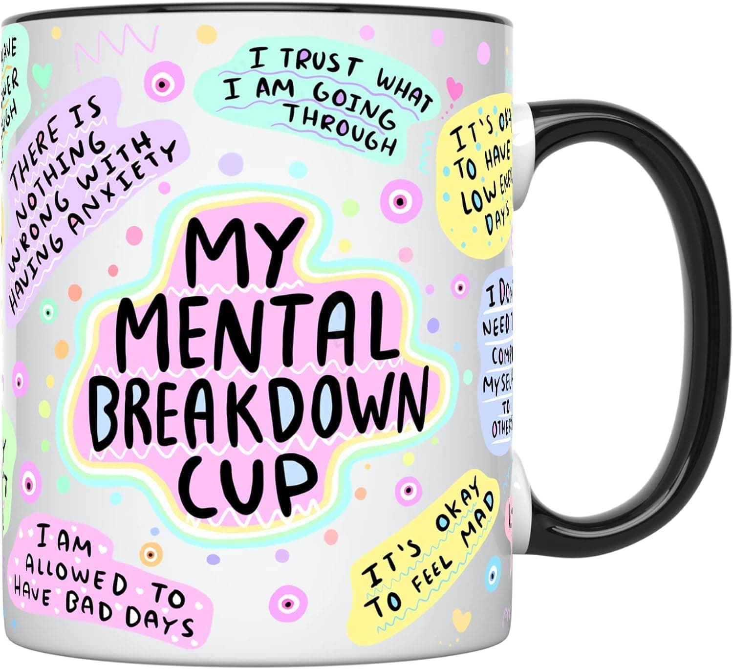 Self-Care Coffee Mug for Women - Start Your Day with Inspiration - 11 Oz Motivational Mug with Daily Affirmations - Novelty Gift for Mental Health Awareness (Black Handle)