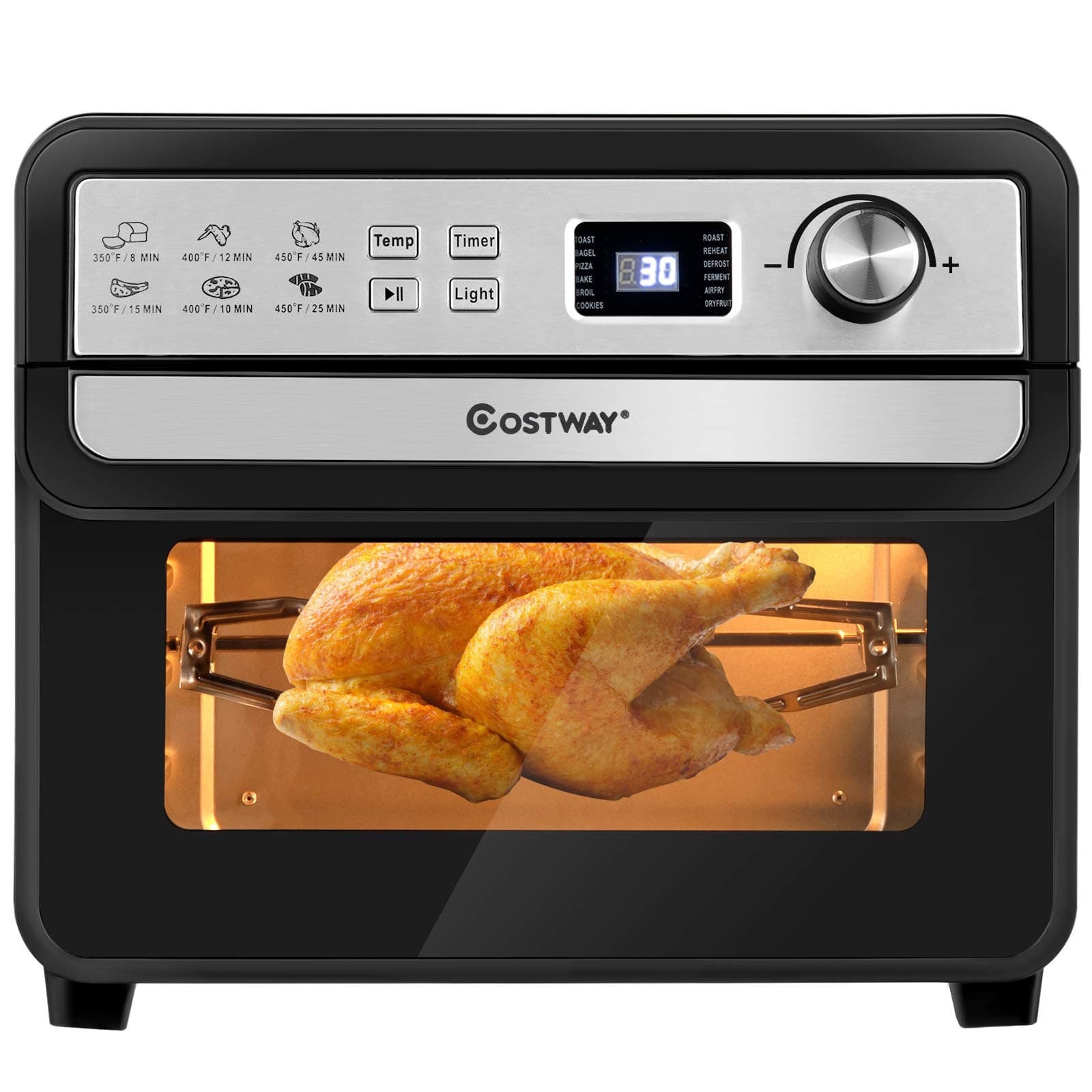 COSTWAY Air Fryer Toaster Oven, 12-in-1 Convection Airfryer Oven, with Timer, Temperature Control, 12 Functions with Toast, Bagel, Pizza, Bake, Broil, Cookies, Roast, Reheat, Defrost, Ferment, Air Fry, Dry Fruit, Countertop Cooking Oven, 9 Accessories, 23Qt Large Capacity, 1700W, Black
