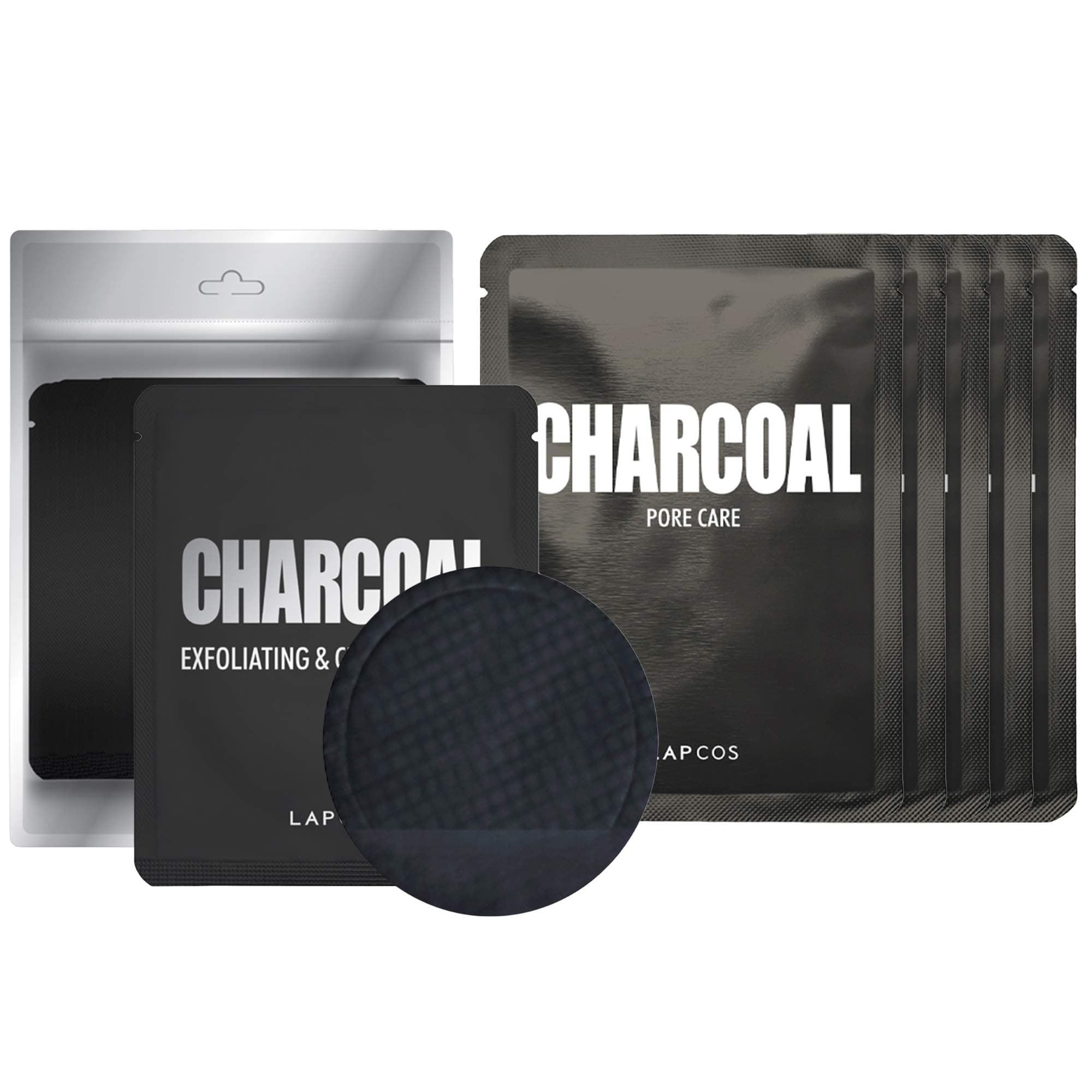 LAPCOS Charcoal Cleansing Pad and Charcoal Daily Face Mask Set, (10-Pack) Daily Sheet Masks with Salicylic Acid, Clear Complexion Treatment for Acne Prone or Aging Skin, Korean Beauty Favorites