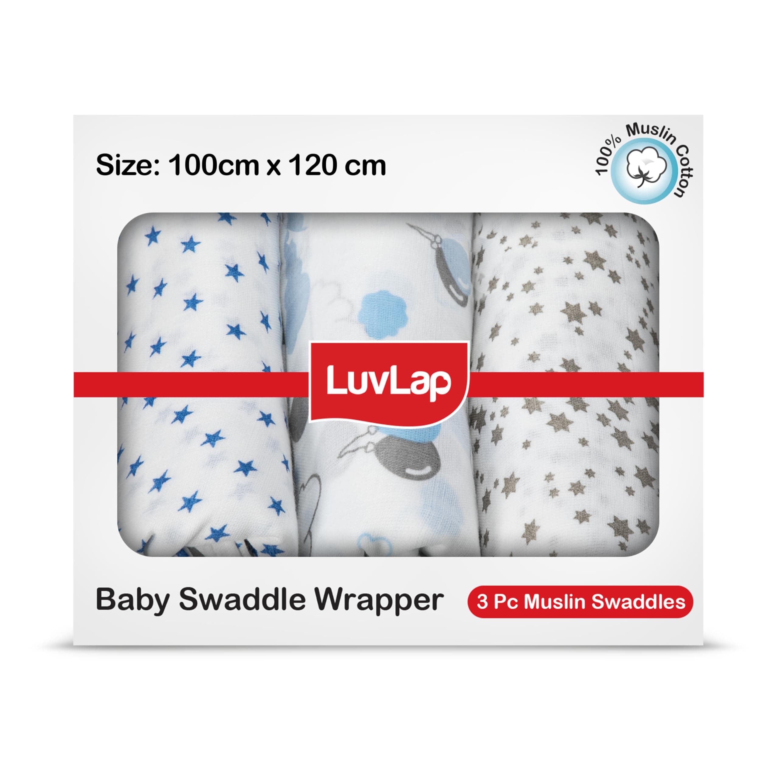 100% Cotton Muslin Baby Swaddles - Stars Print 0+ Month