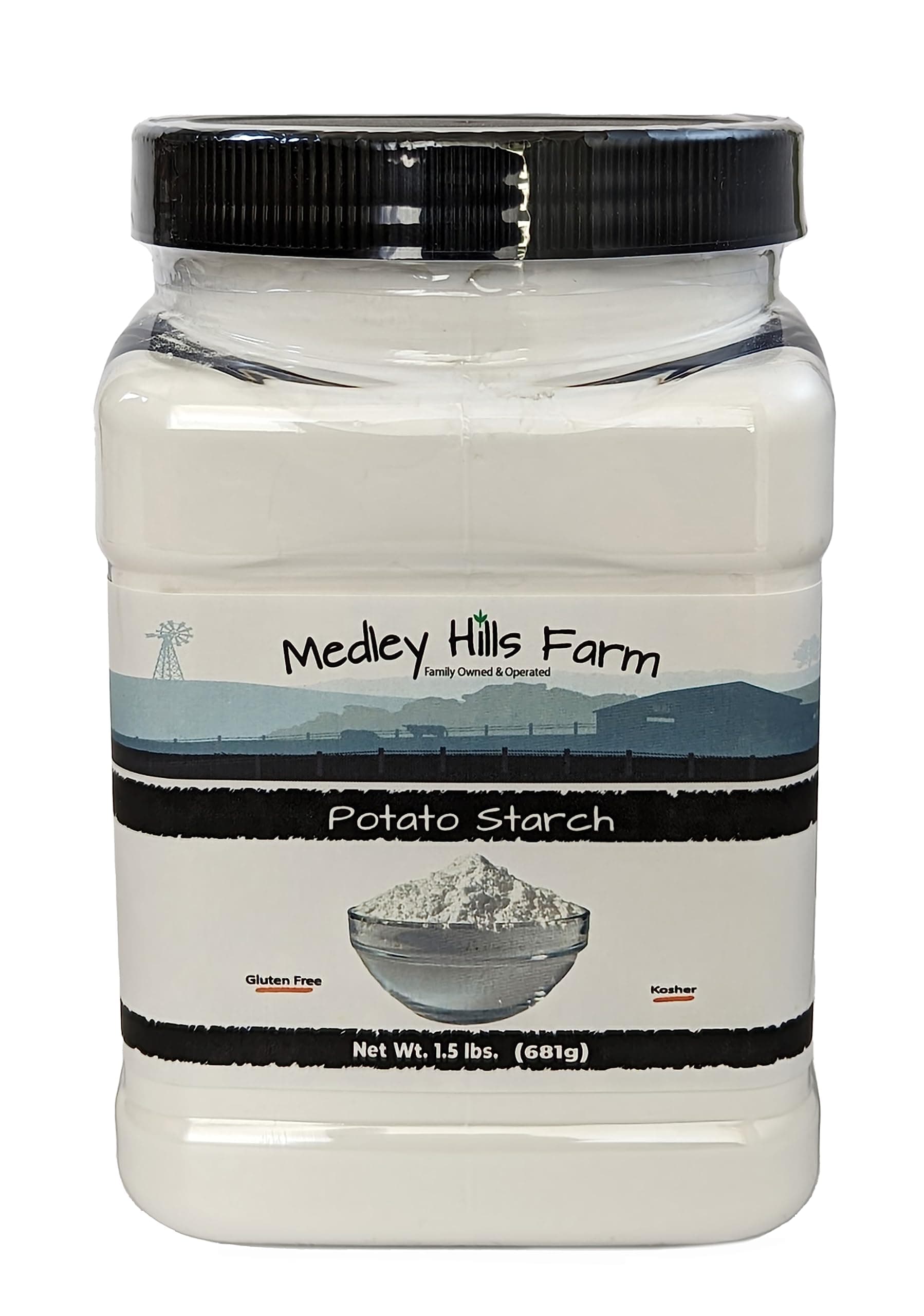 Potato starch gluten free by Medley hills farm 1.5 lbs. in Reusable Container - 100% Pure Potato Flour - No Artificial Ingredients or Preservatives - Great for Breading, Thickening, Cooking, and