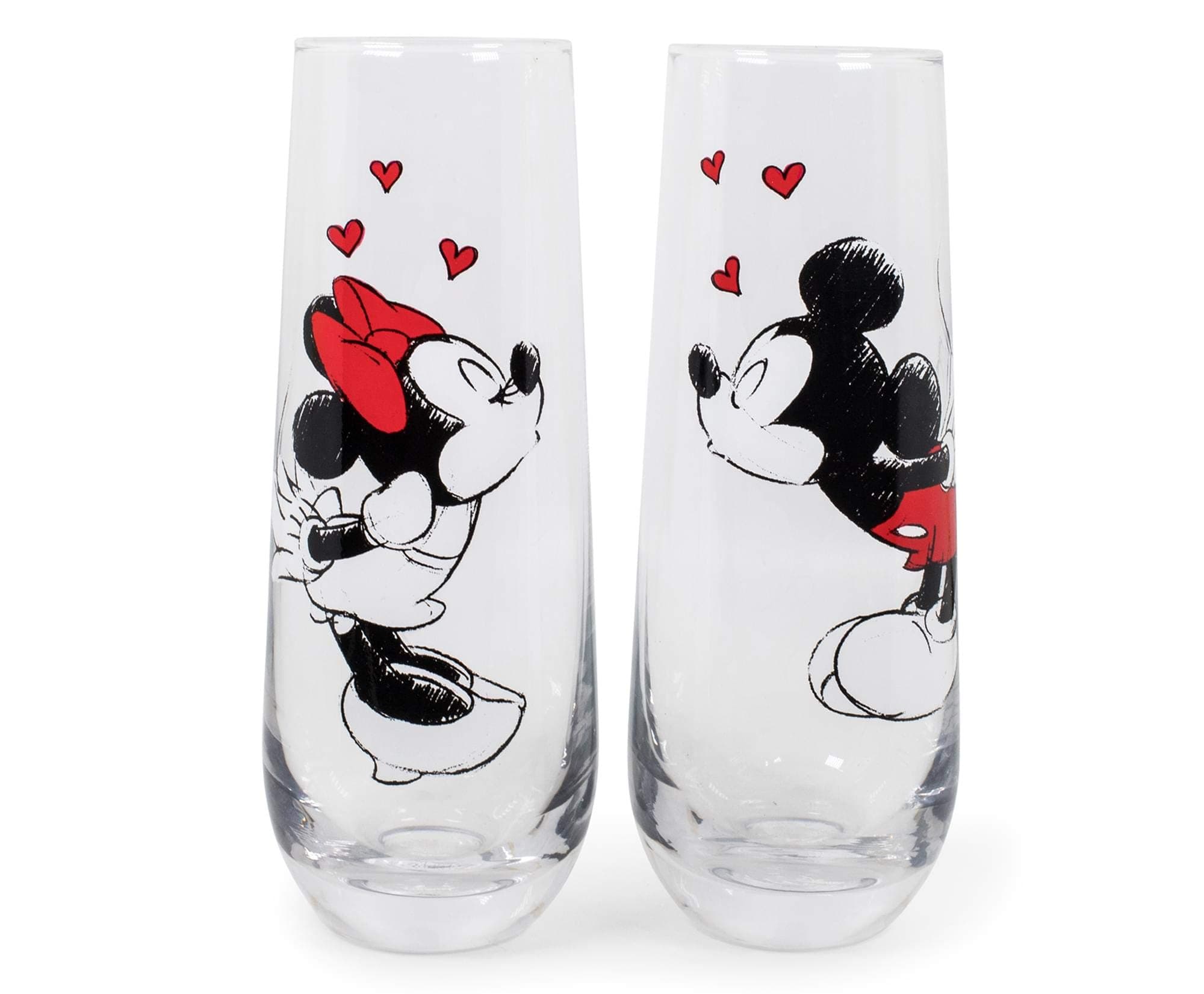 Silver Buffalo Exclusive Mickey and Minnie Mouse Kiss Hearts 2-Pack Stemless Fluted Glassware Set | Disney Kitchen Accessories | Drinkware For Home Bar, Couples Gift | Each Glass Holds 9 Ounces
