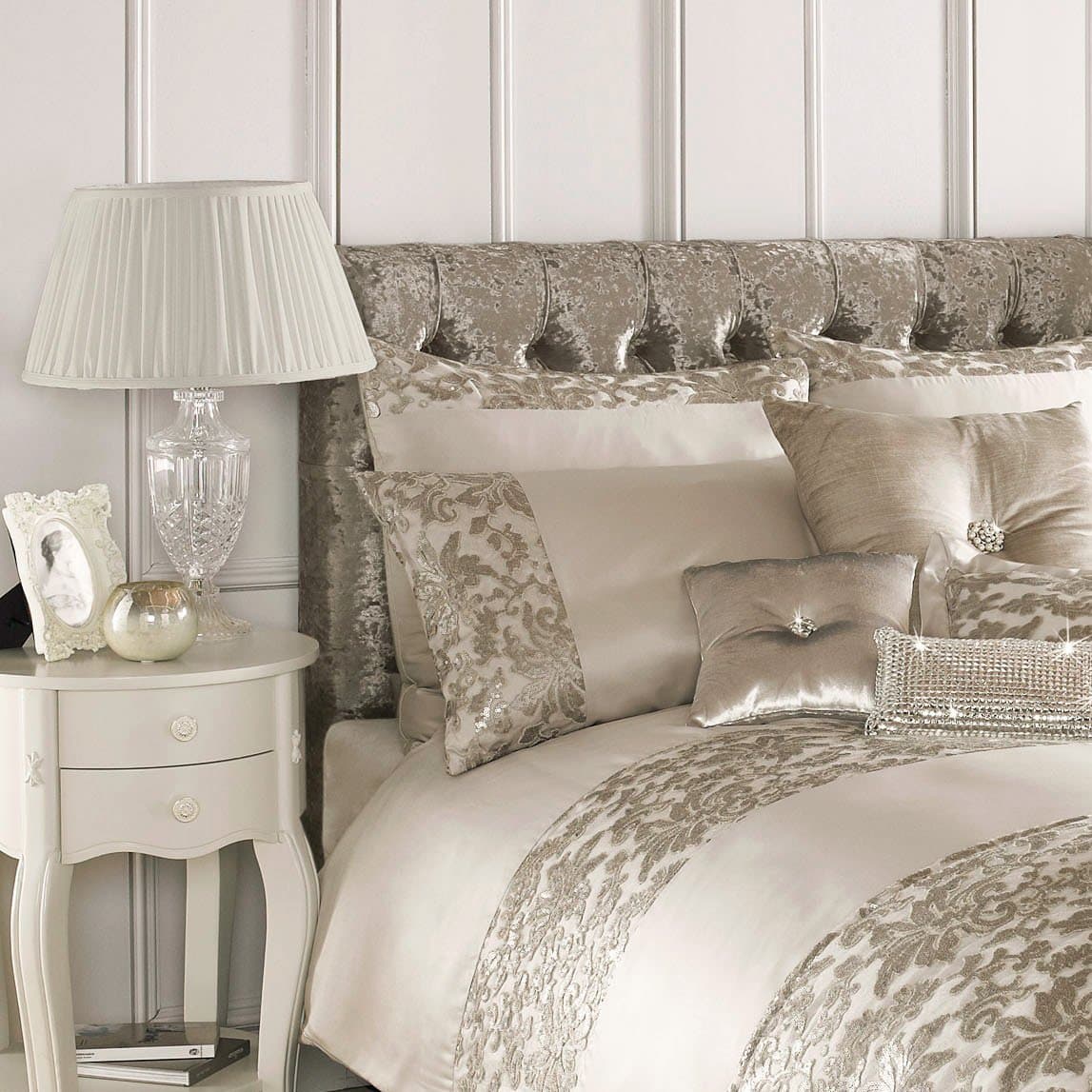 Kylie Minogue Eloise Pillow Case â€“ Luxury Stone Beige Satin Square Pillow Cover Square Pillow Case - 65 x 65 cm Single, Double, King, Super King