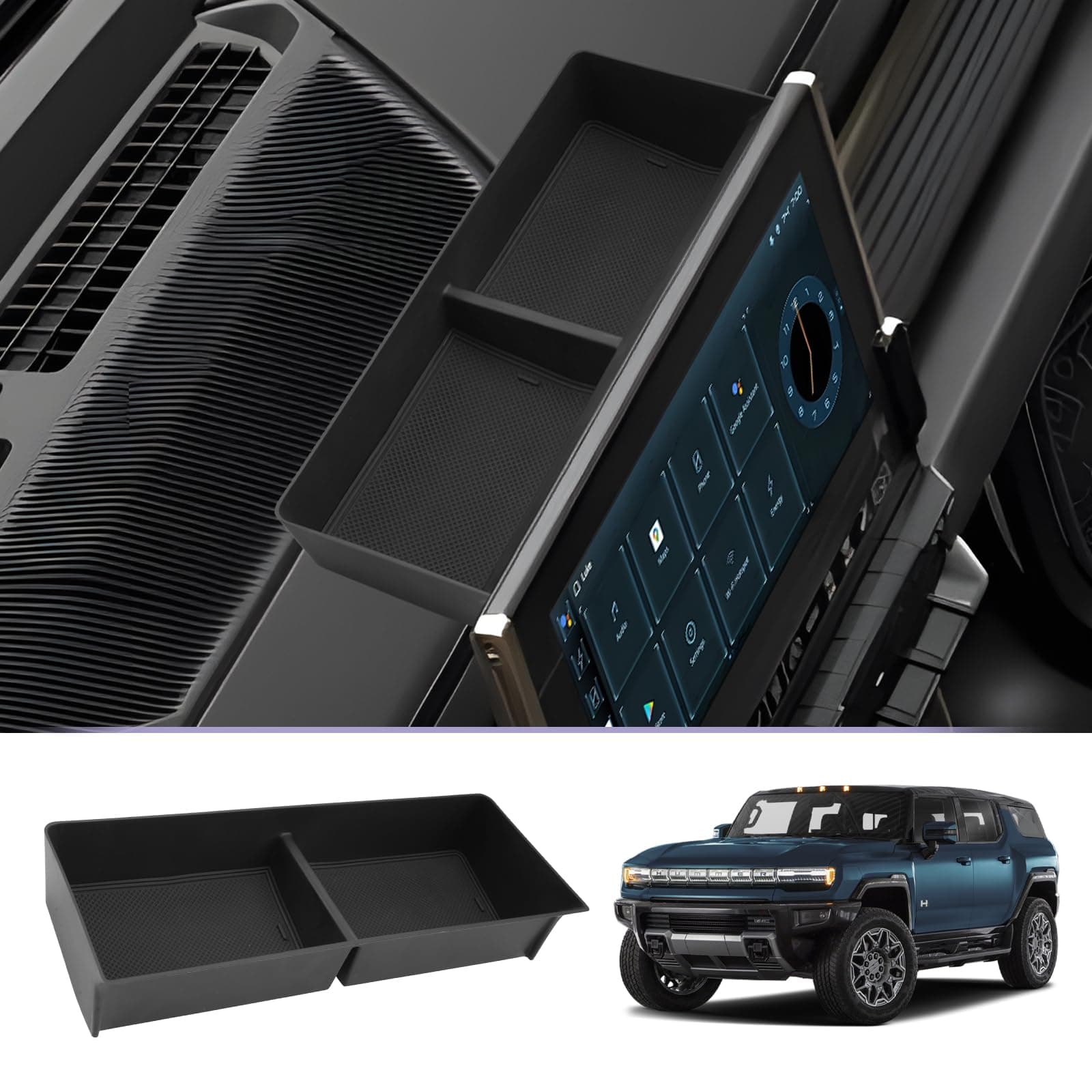 Dashboard Center Console Organizer Compatible with 2022 2023 2024 2025 2026 GMC Hummer EV Accessories 2025 2026 Hummer EV Center Console Organizer Armrest Organizer Insert Tray (Black)