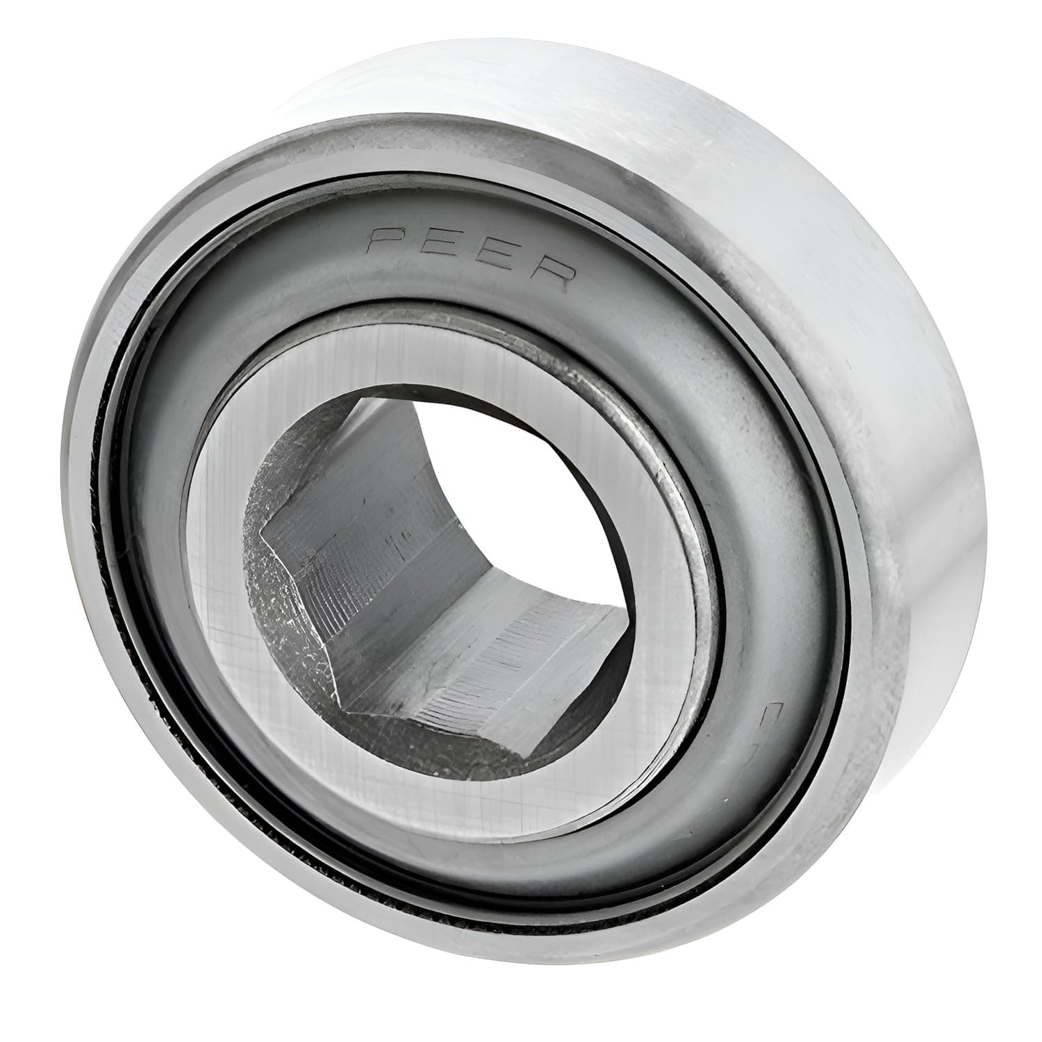 Peer Bearing 204KRRB2 Agriculture Bearing, Hex Bore, Two Single Lip Seals, 0.6875" ID, 1.8504" Spherical OD, 0.5510" Inner Ring Width, 0.8250" Outer Ring Width