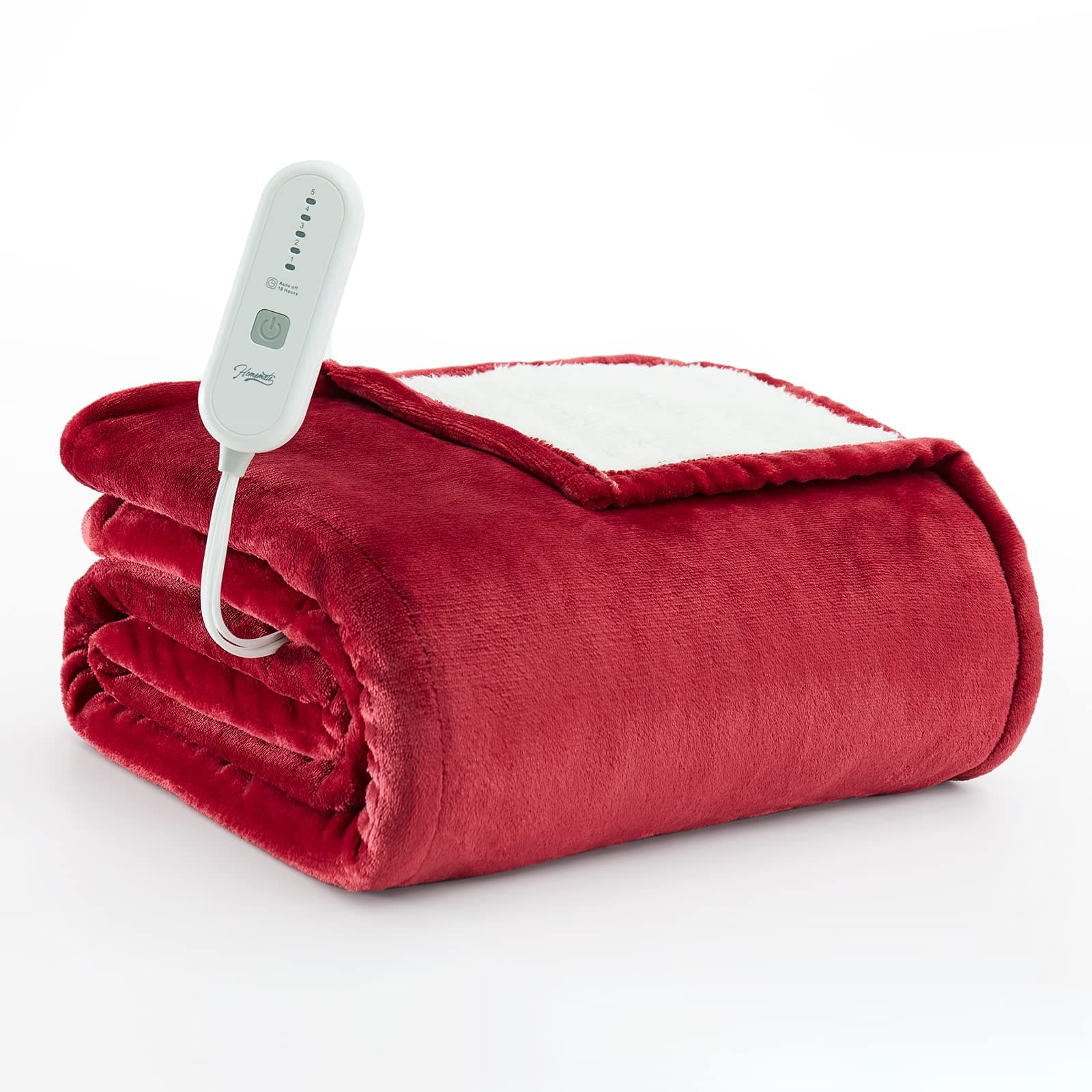 HomeMate Heated Blanket Electric Throw - 50"x60" Heating Blanket Throw 4 Hours Auto-Off 5 Heat Levels Heat Blanket Over-Heat Protection Flannel Sherpa Heater Blanket Electric ETL Certification