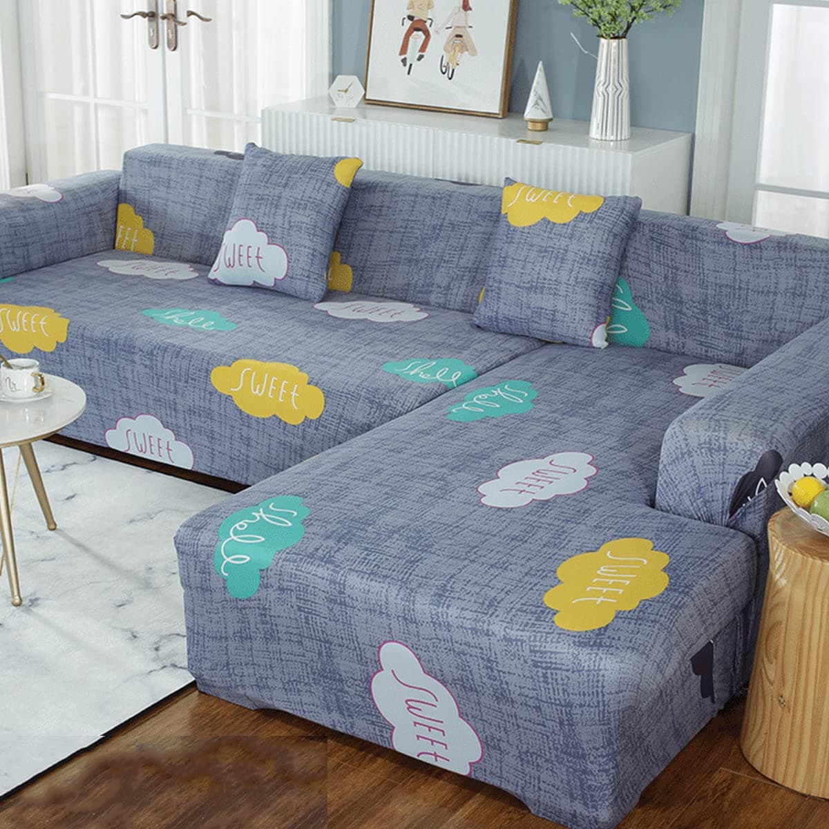 1 pcs Sectional Couch Covers, Printed L-Shaped , Stretch Couch Slipcovers for Sectional Sofa,Suitable for Combined Chaise Longue Cover (Pattern YDUSE,2 seat )