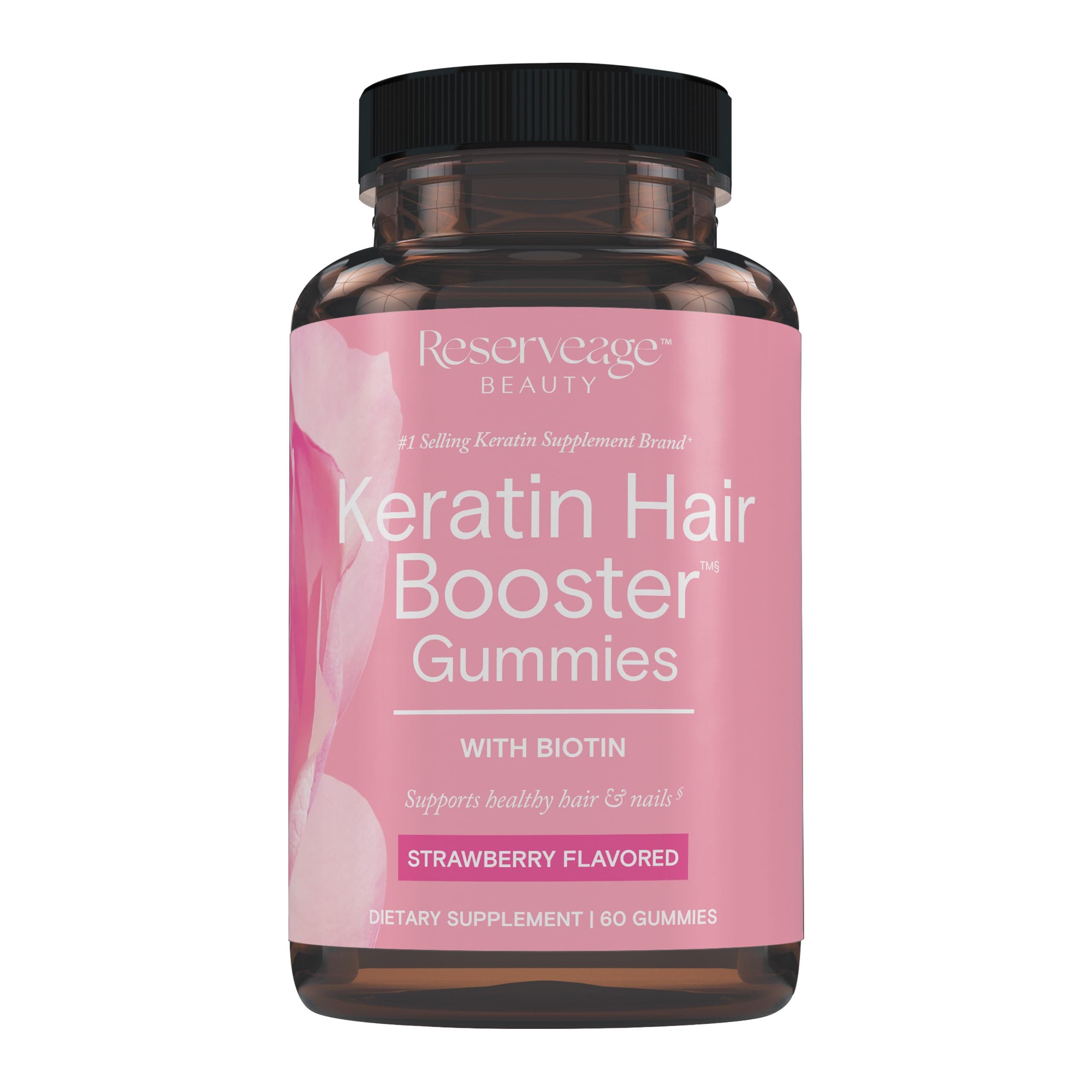 Reserveage Keratin Hair Booster Gummies - Keratin Supplement with Biotin & Antioxidants - Supports Healthy Hair & Scalp - Aids Hair Growth - 60 Gummies, Strawberry Flavor