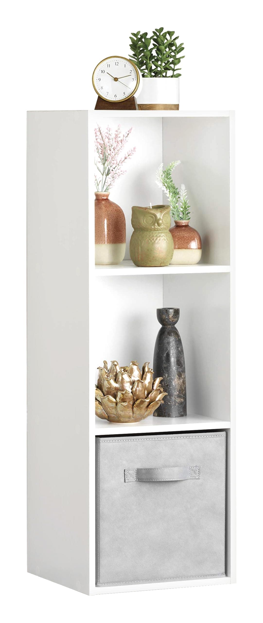 3 Cube Storage Organizer, 3 Tier Stackable MDF Wood Bookcase, Open Storage Display Bookshelf, Storage Cabinet for Living Room, Bedroom, Home, Office, 12.2" L x 11.7" W x 35.6" H, White