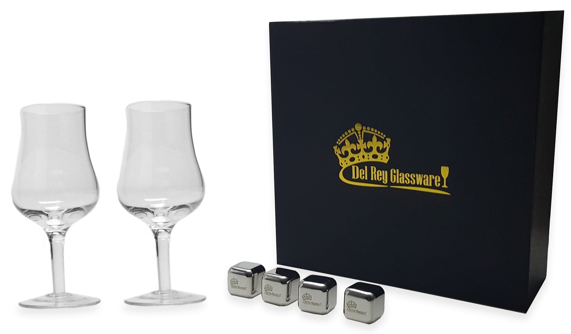 Copita Whiskey Glass with 4 chilling stones Presented in a custom black gift-box