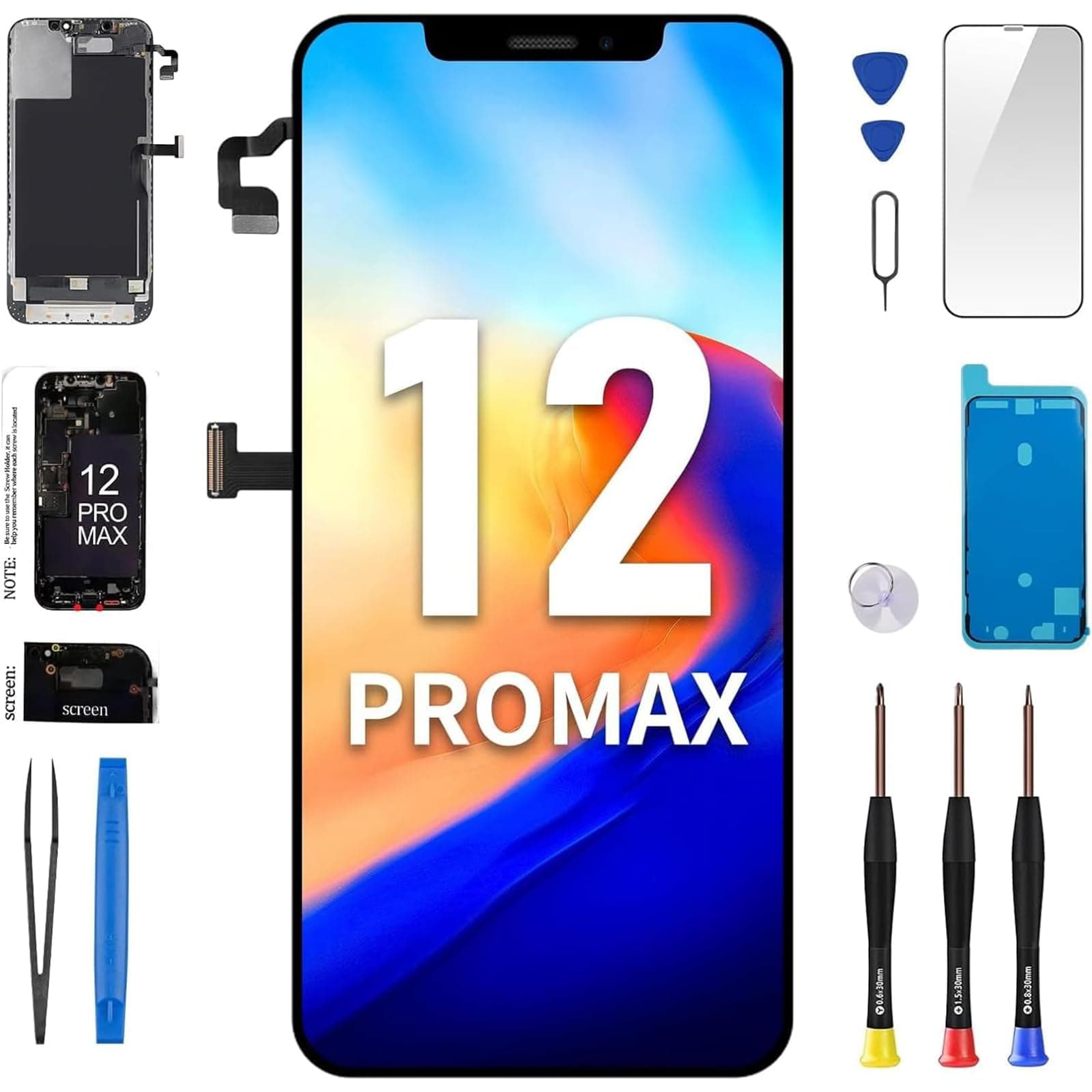 for iPhone 12 Pro Max Screen Replacement 6.7" with Ear Speaker Proximity Sensor 3D Touch LCD Display Digitizer Full Assembly Front Earpiece Repair Kits Glass Fix Tools A2342 A2410 A2411 A2412