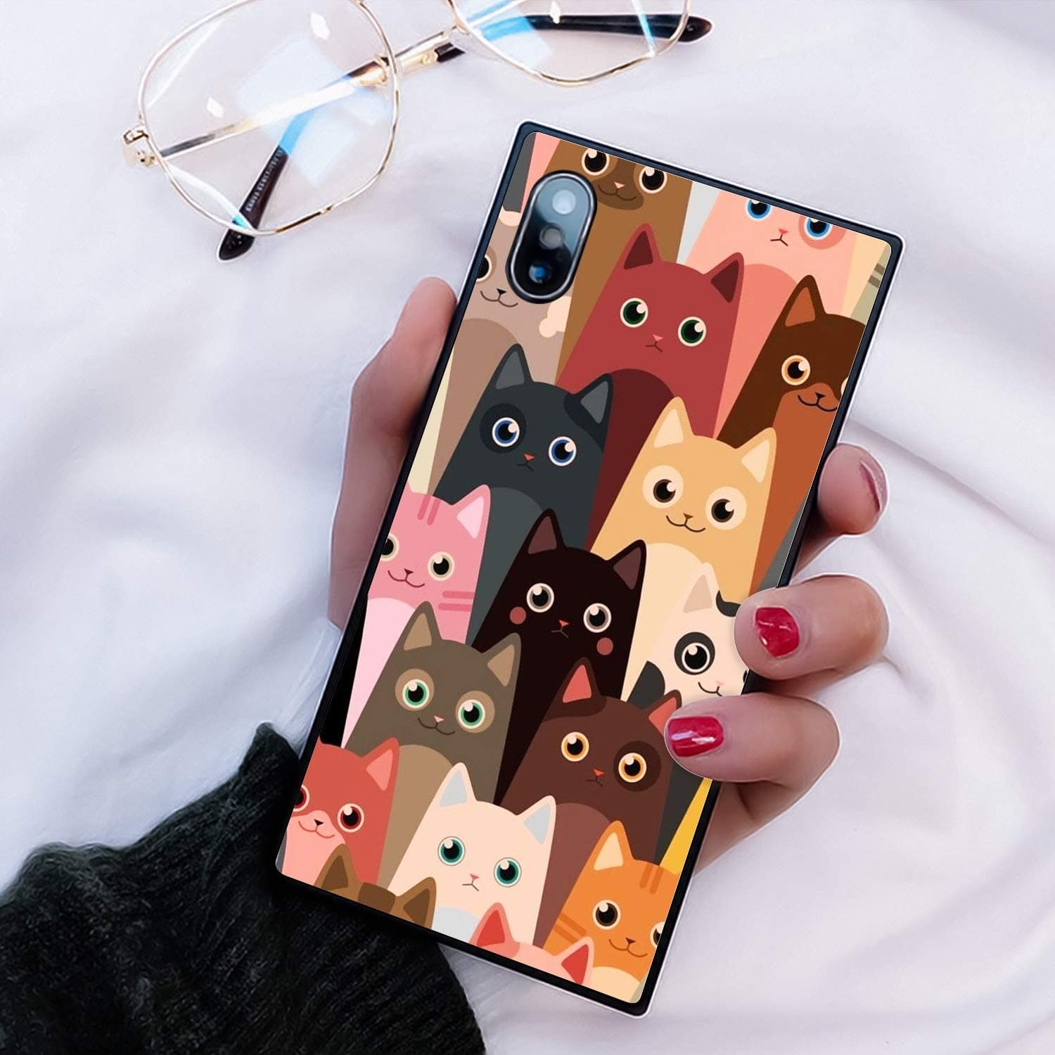iPhone X, iPhone 10, iPhone Xs Square Case Multi-Cat Black Cover Shockproof Skid Resistance Soft TPU Protective Case