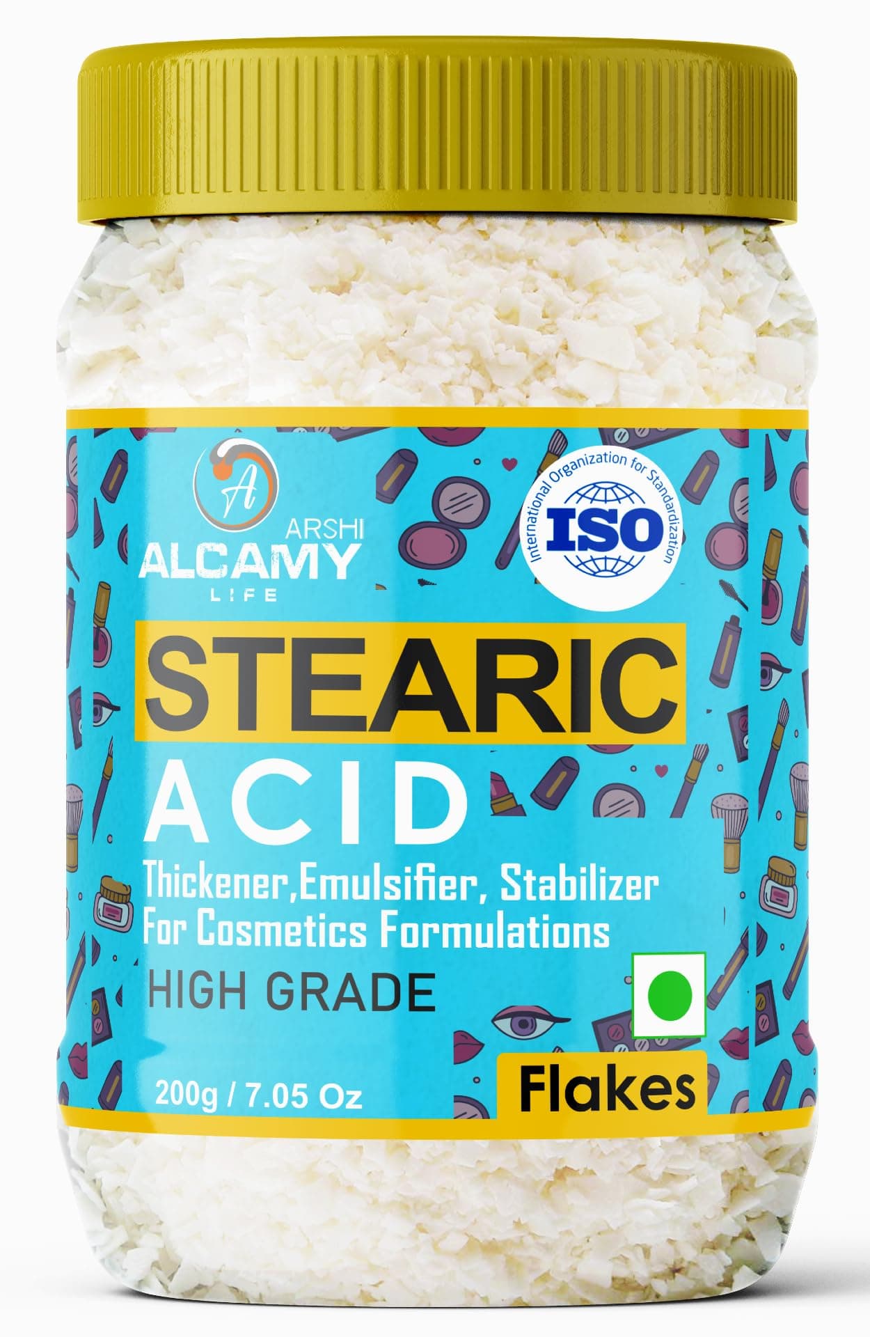 Stearic Acid Flakes Super Emulsifier, Stabilizer And Thickener Agent For Cosmetics, Candle And Soap Making (Jar Pack, 200 Grams)