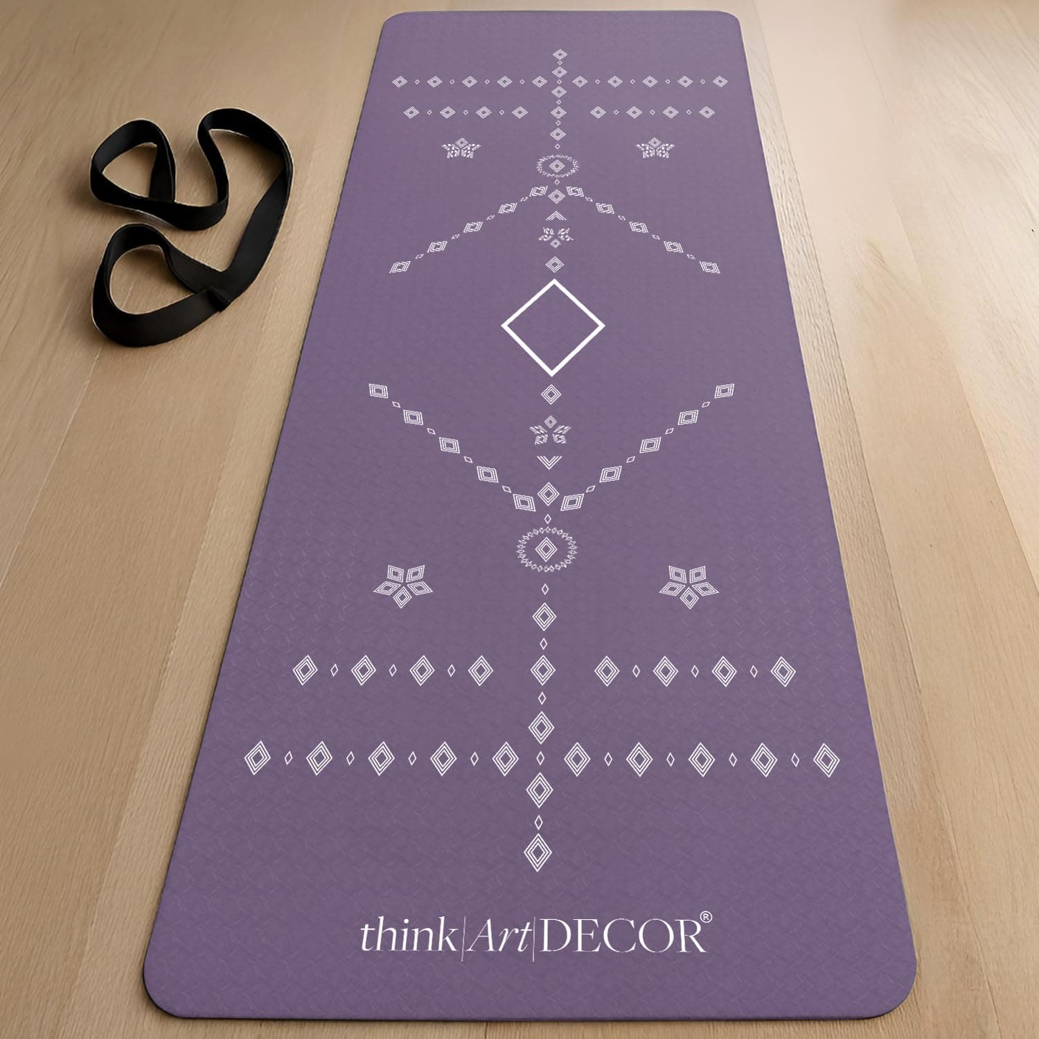 Think Art Decor Alignment Yoga Mat for Women, Men, Kids, 6mm Thick TPE Mat with Strap, Dual textured for Anti-Slip, Durable Exercise Mat for Home Workout, Gym*, Meditation (24X72 inch, Lavender)