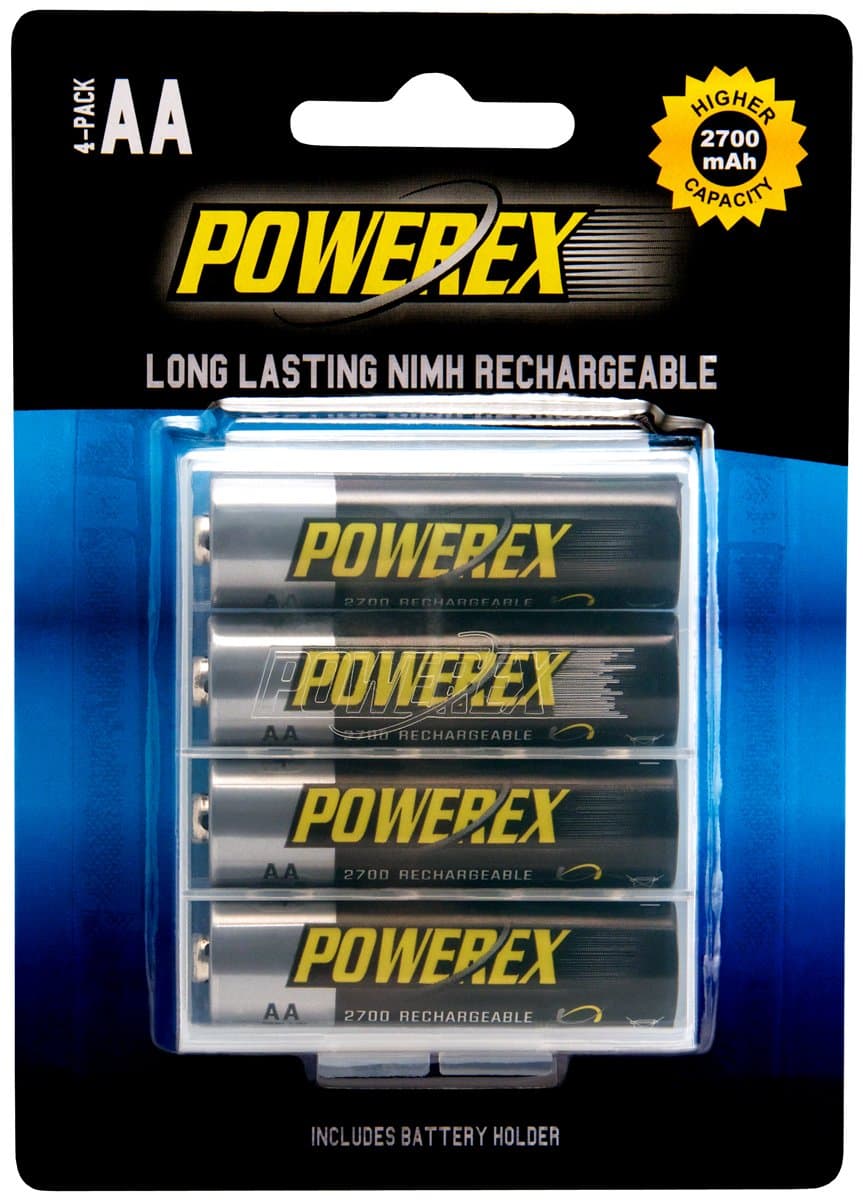 Powerex AA 2700mAh NiMH Rechargeable Batteries with holder- 4 Batteries Per Pack