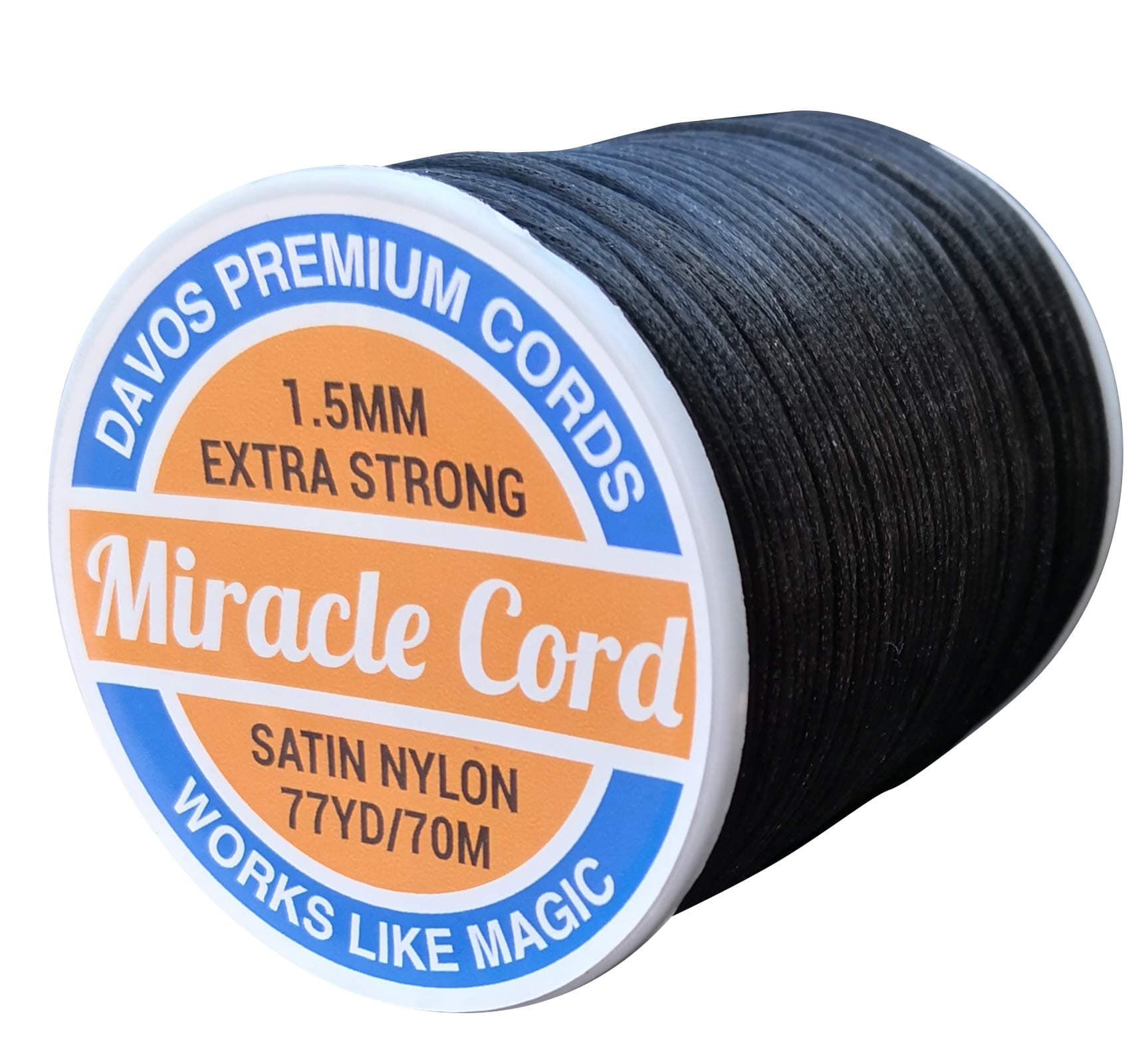1.5mm Satin Nylon Cord Necklace Jewelry Making Beading Braided Thread Soft Shiny Silky String Super Strong Rattail Macrame Sewing (Black, 77 Yards)