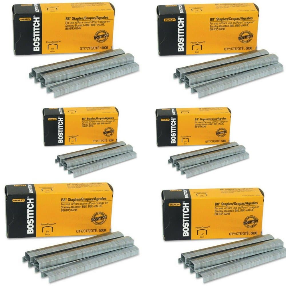 B8 PowerCrown Premium Staples, 1/4" Leg Length, 5000/Box (6box)