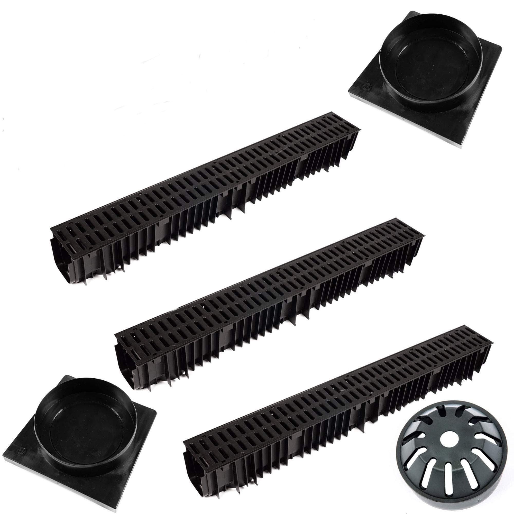 New 3 x 1m Lengths Clark Drain CD422 A15 PVC Channel Drainage Including 1 x Stop End & Outlet Pack CD402 & 1 x Leaf Guard CD403 Suitable for Water Rain Storm Shower Wetroom Garden Driveway Patio