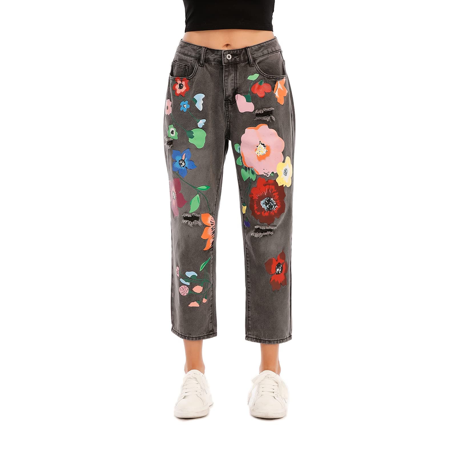 Women’s Plus Size Ripped Boyfriend Jean Distressed Denim Mom Jeans Regular Fit