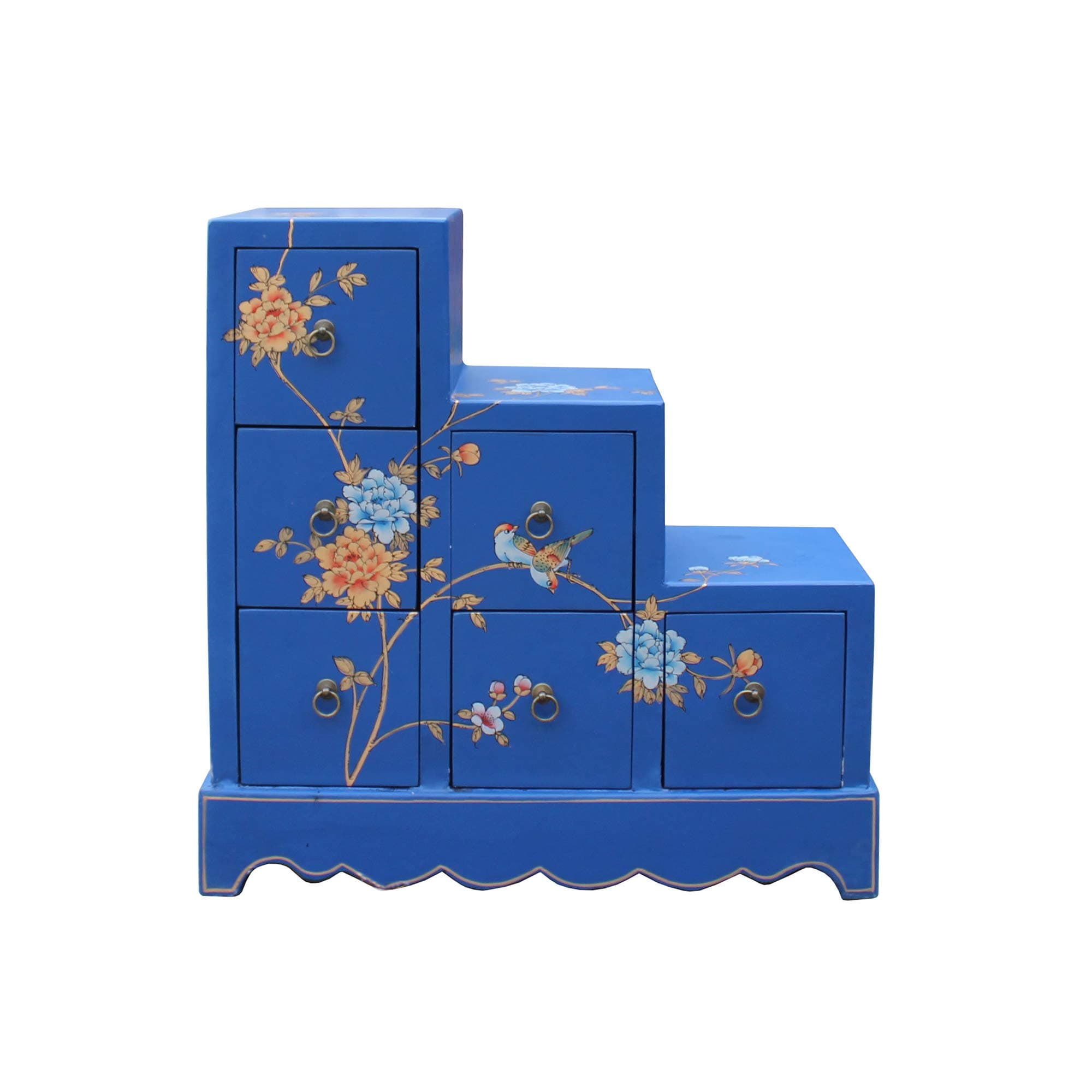 Oriental Bright Blue Color Small Step Tansu Cabinet Acs5016