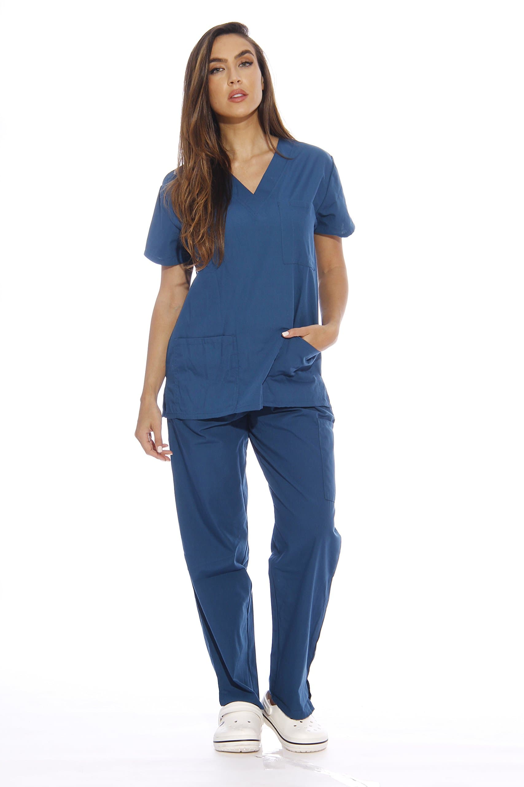 Just Love Women's Scrub Sets Six Pocket Medical Scrubs (V-Neck With Cargo Pant), Carribean Blue, Small