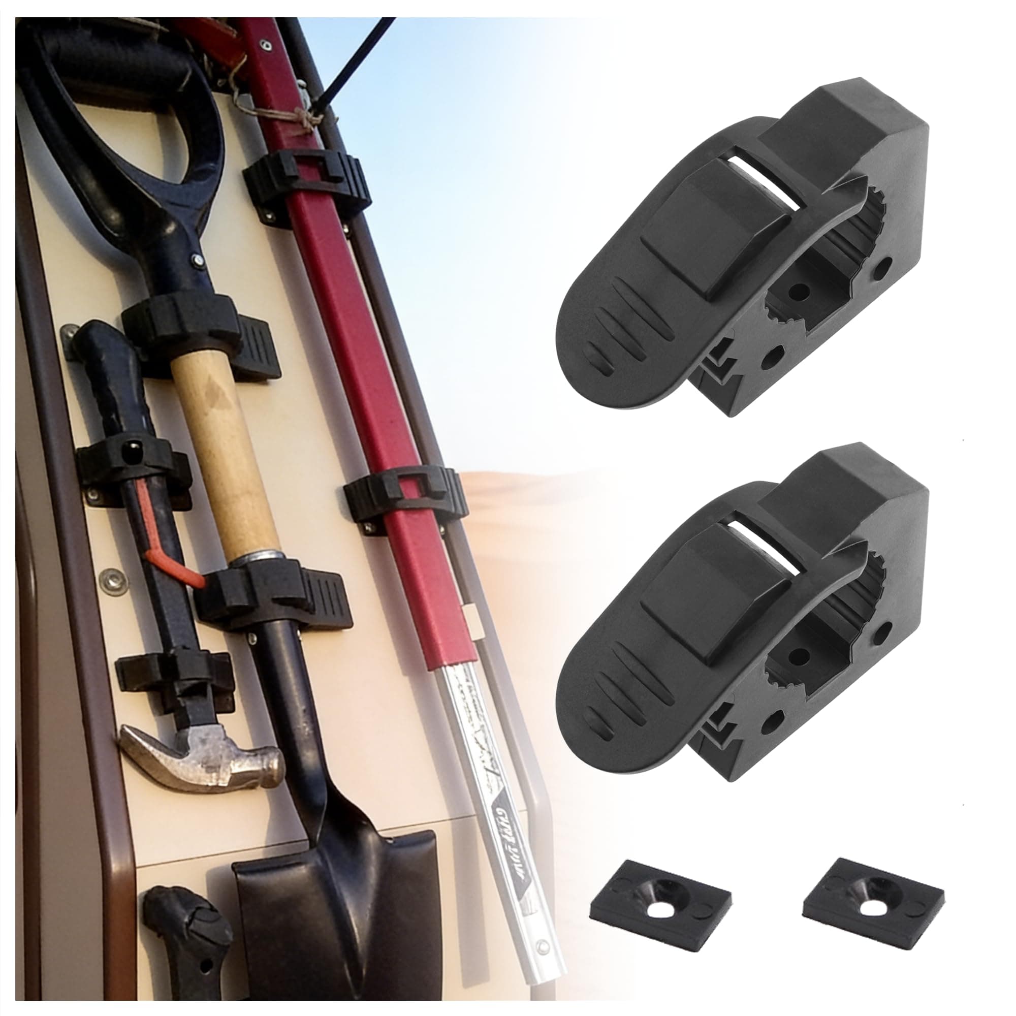 2PCS Shovel Holder,Adjustable Shovel Mount for Roof Rack from 1"-1.5" in Diameter Tools & Equipment,Universal Quick Release Clamp Kit for Off-road Vehicles UTVs ATVs